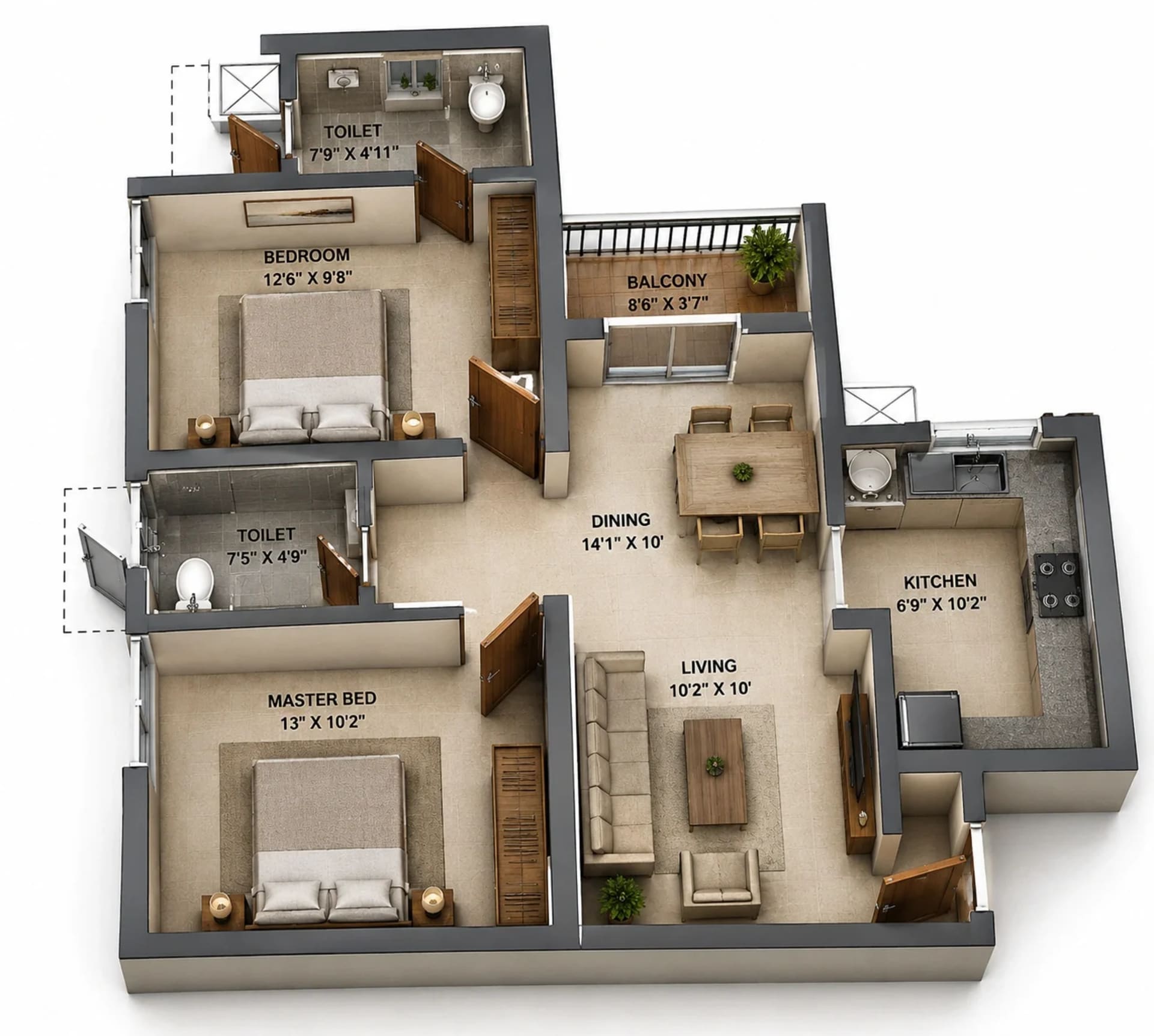 2 BHK Apartment Floor Plan – Sidharth Square