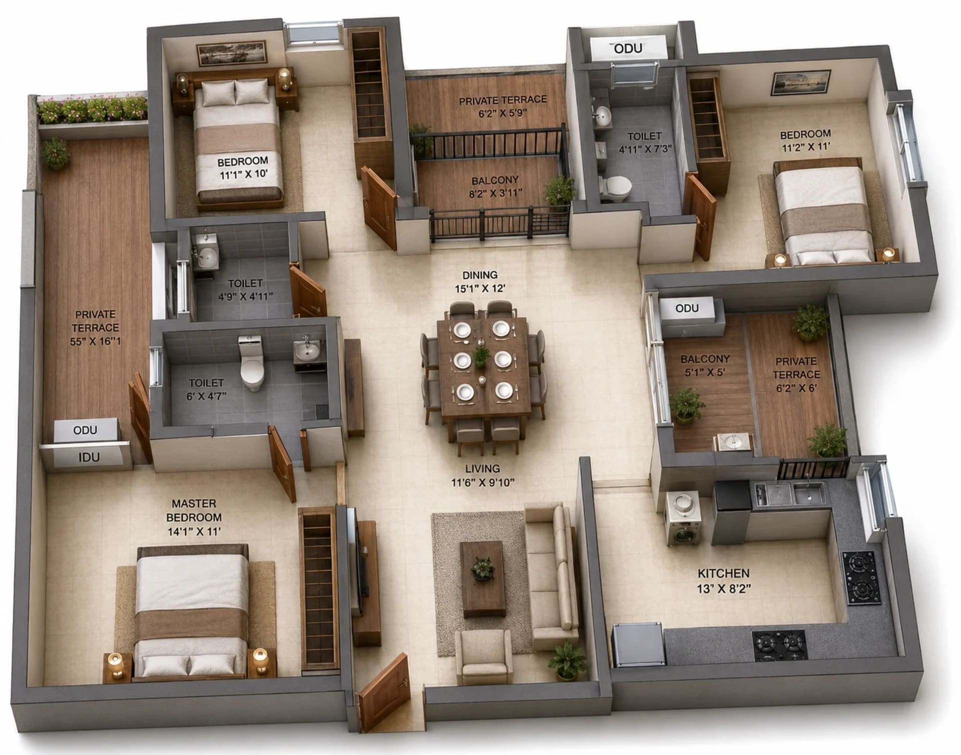 3 BHK Apartment Floor Plan – Sidharth Square