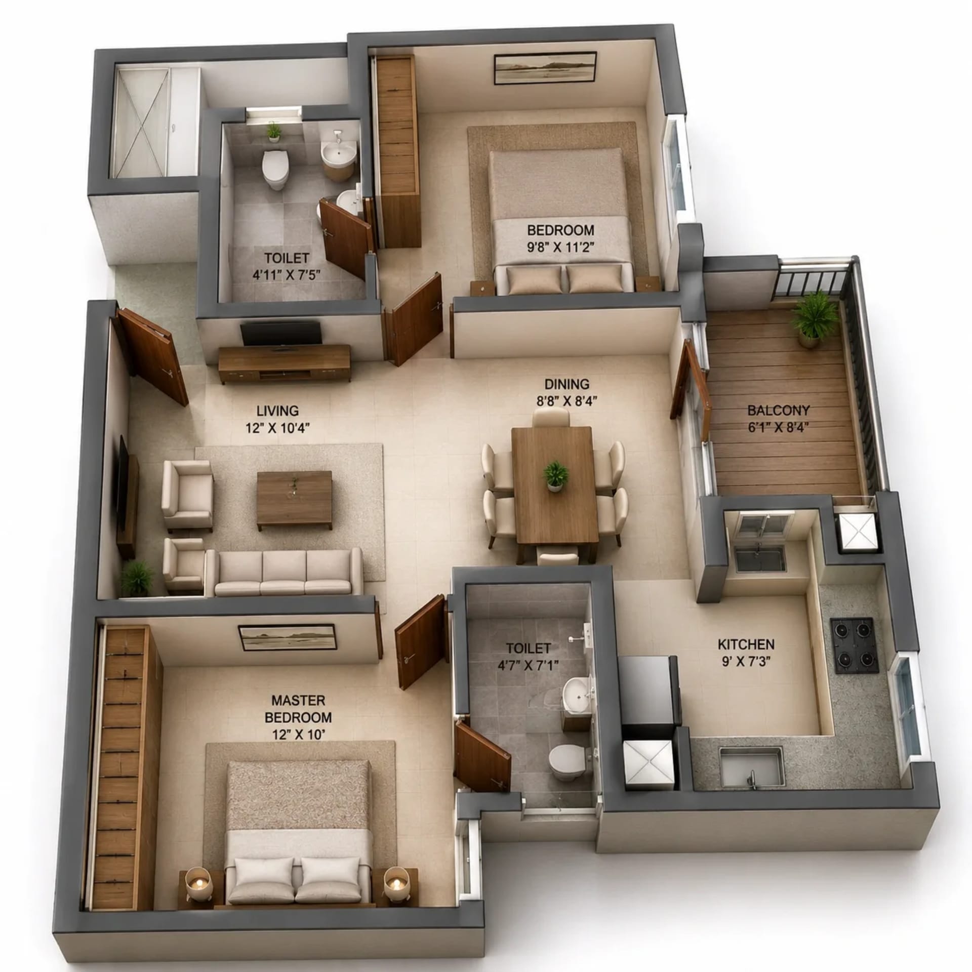2 BHK Apartment Floor Plan – Sidharth Square
