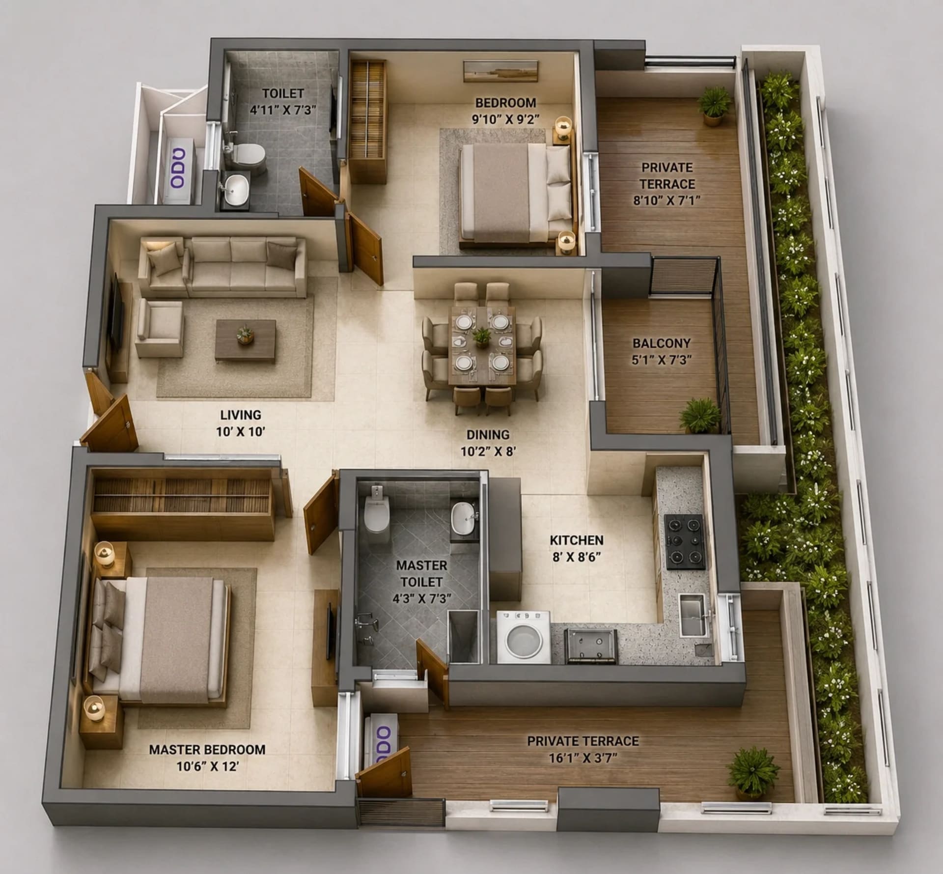 2 BHK Apartment Floor Plan – Sidharth Square