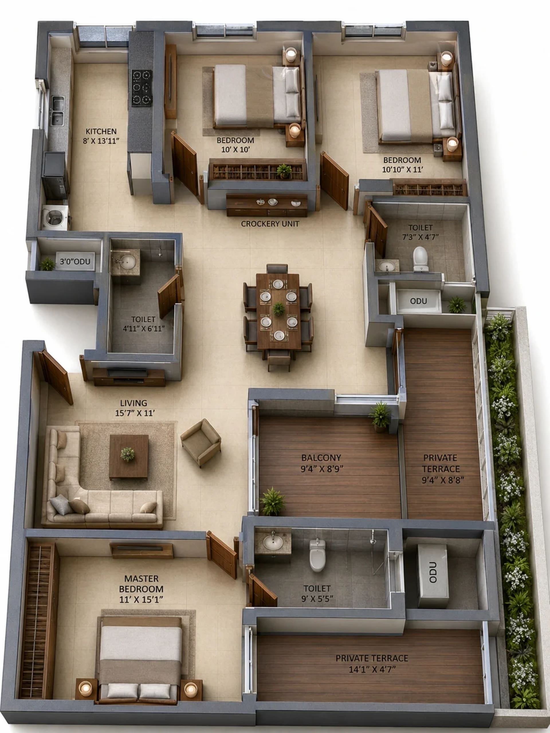 3 BHK Apartment Floor Plan – Sidharth Square