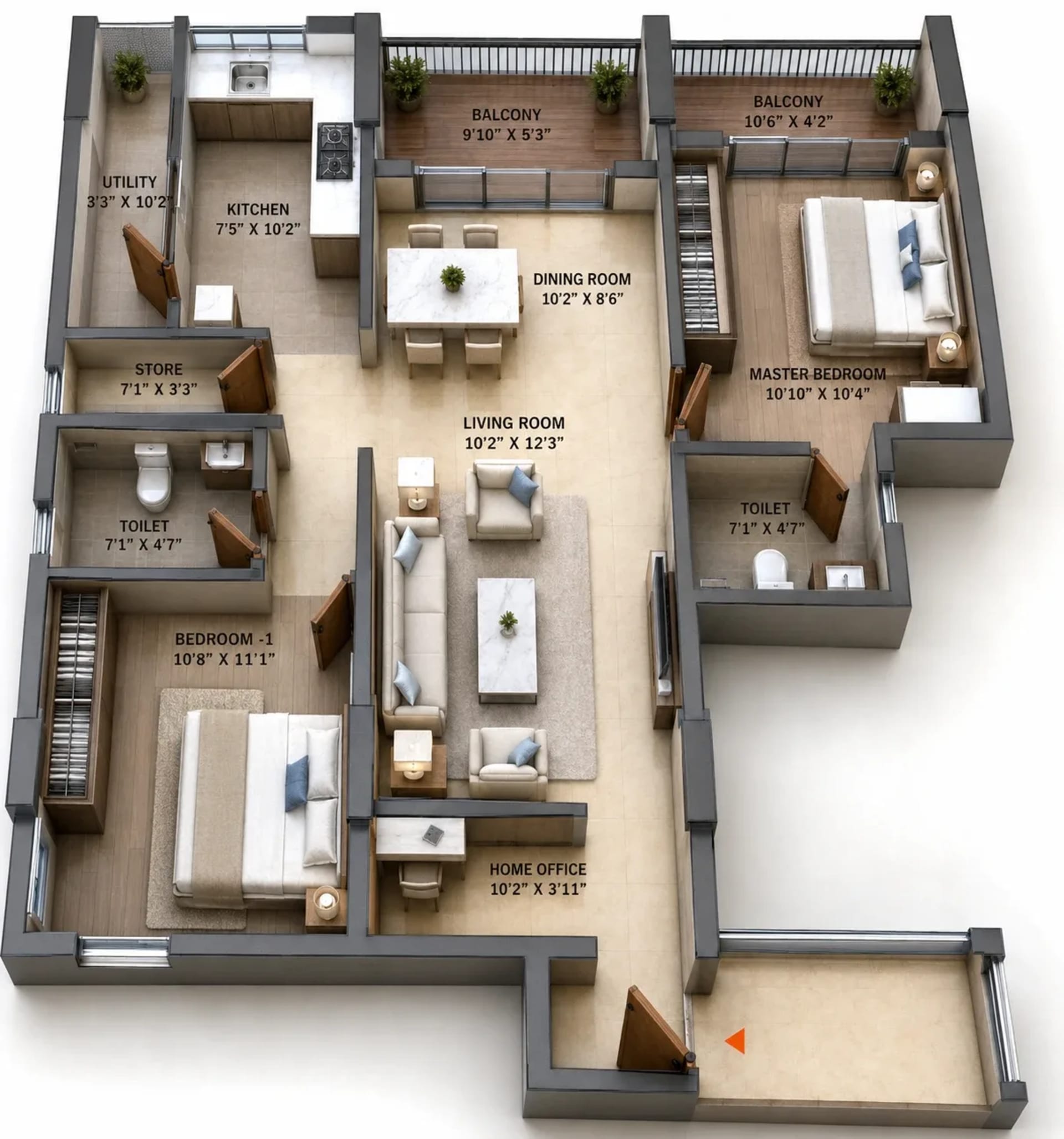 2 BHK Apartment Floor Plan – RLD Evita