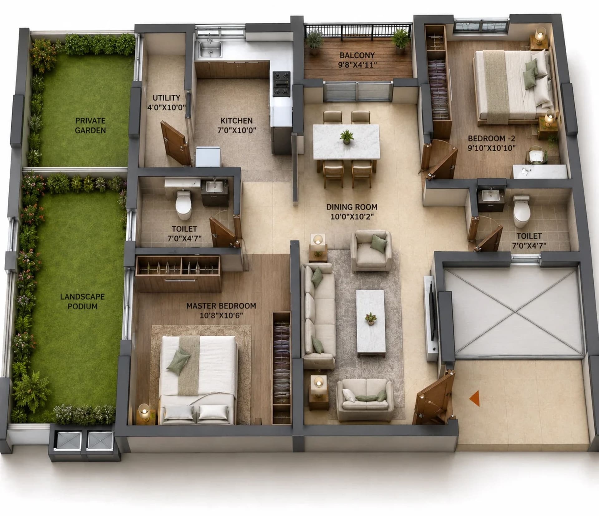 2 BHK Apartment Floor Plan – RLD Evita