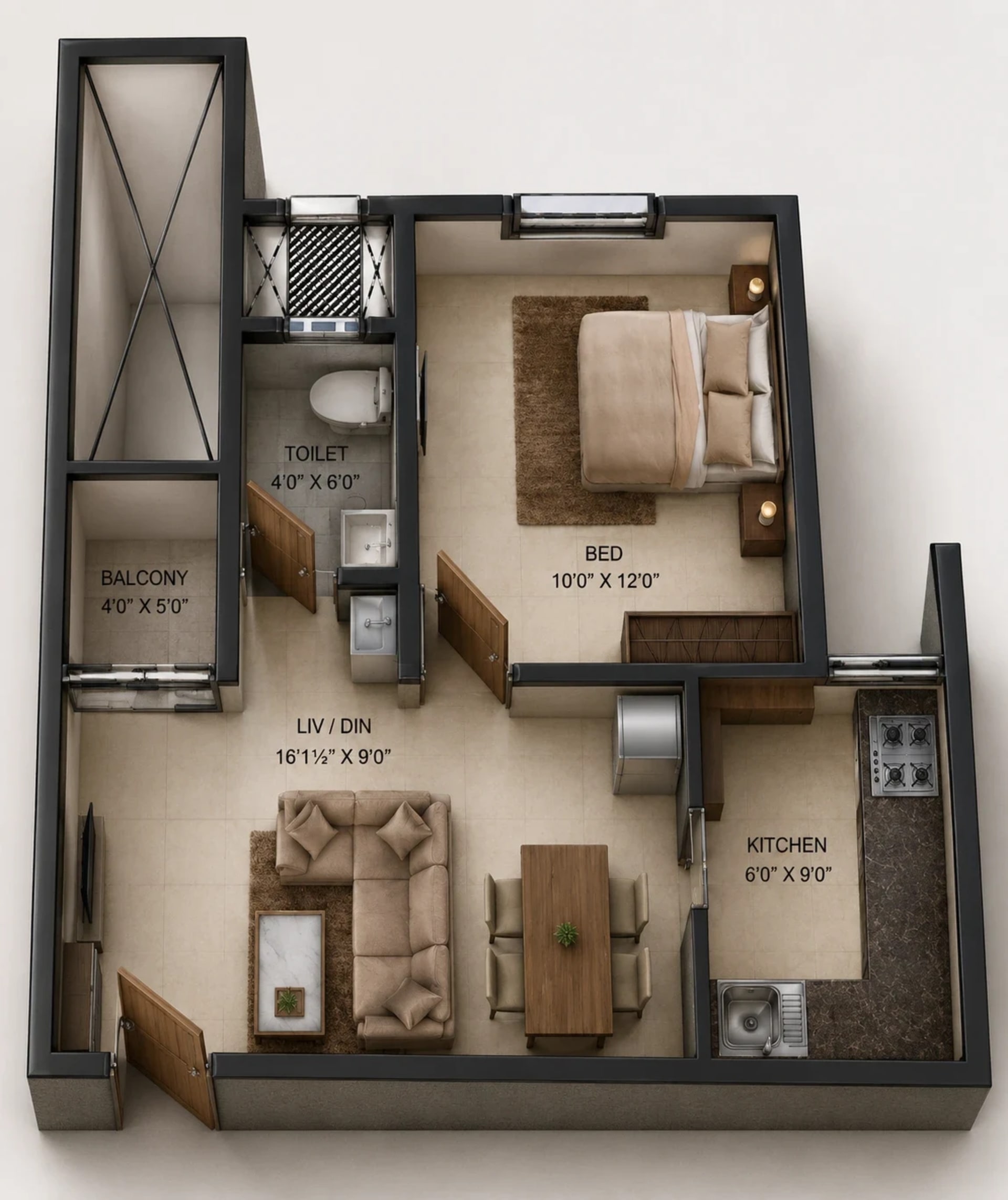 1 BHK Apartment Floor Plan – S&P Courtyard