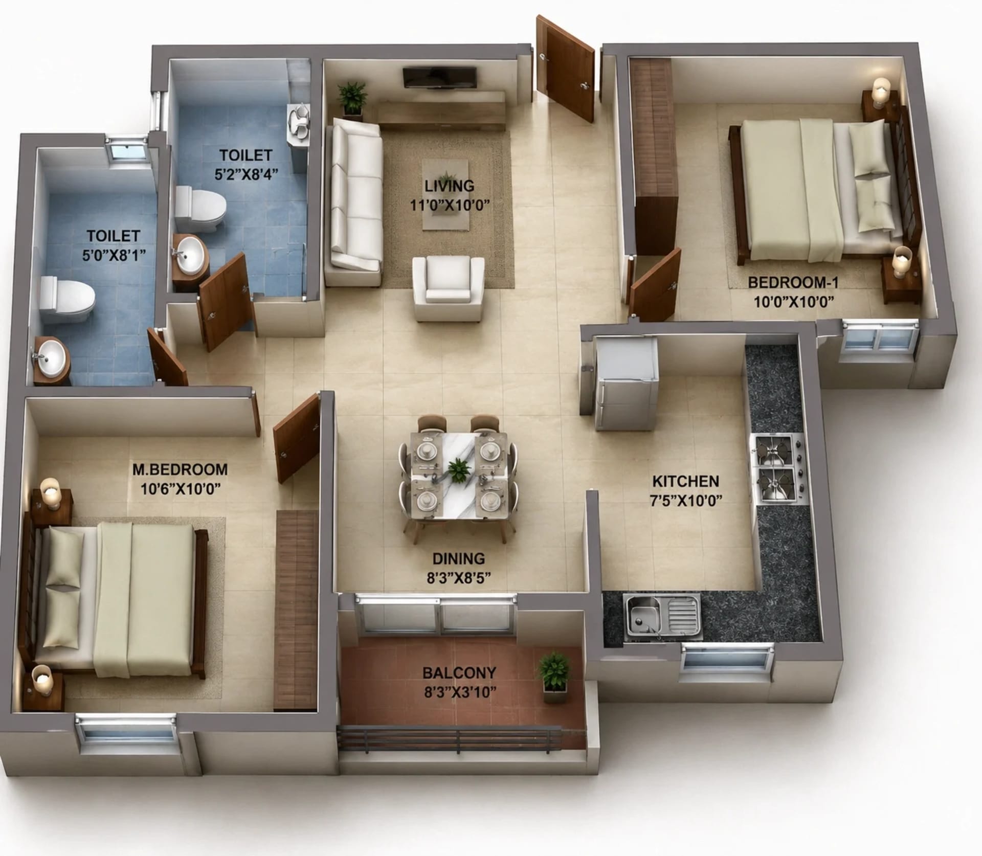 2 BHK Apartment Floor Plan – BSCPL Bollineni Renata Tower B