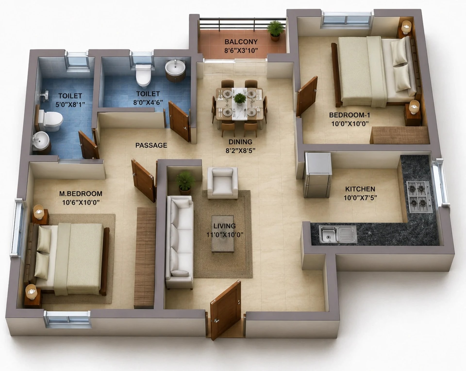 2 BHK Apartment Floor Plan – BSCPL Bollineni Renata Tower B
