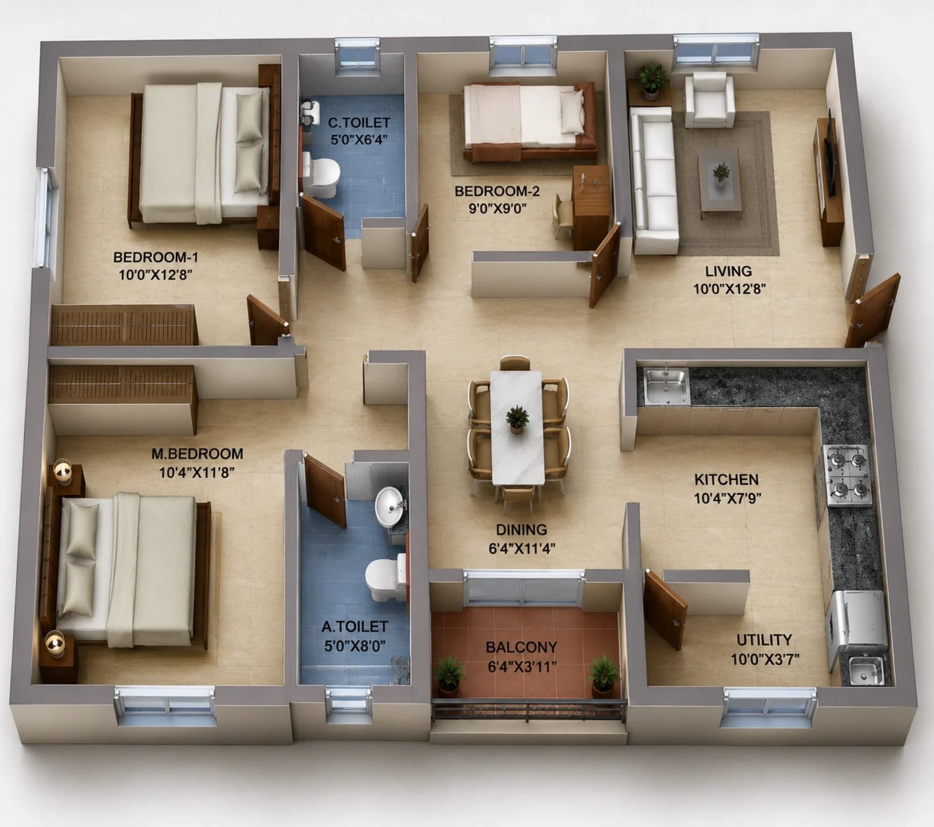 3 BHK Apartment Floor Plan – BSCPL Bollineni Renata Tower B
