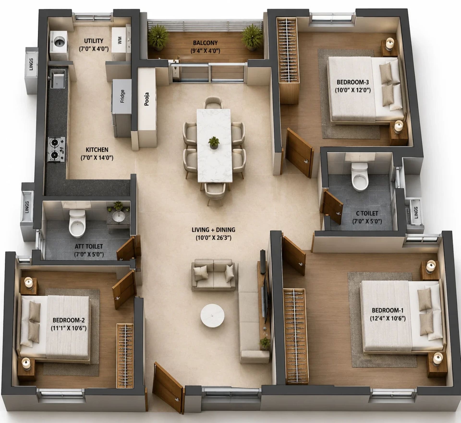 2.5 BHK Apartment Floor Plan – Tulive Azpire