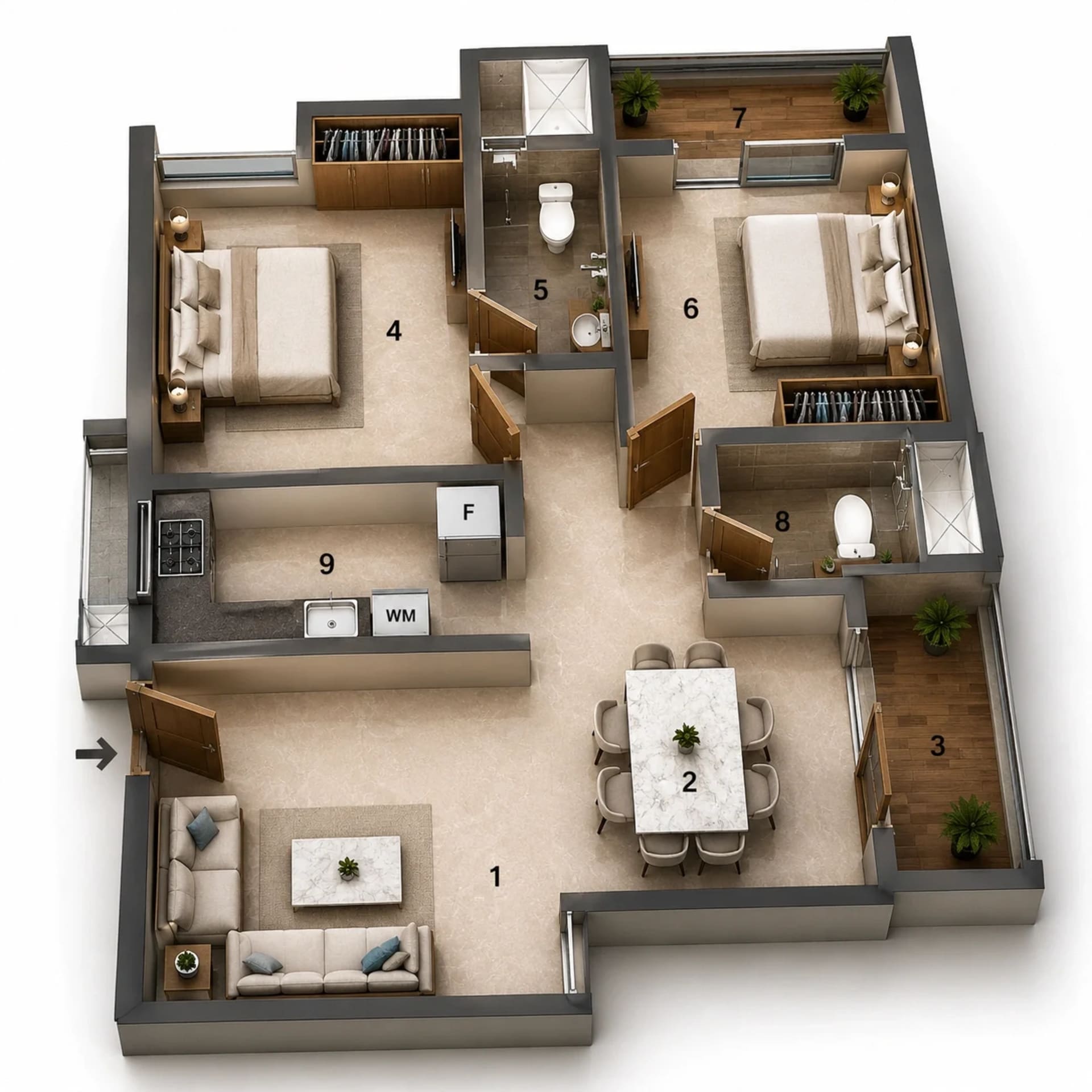 2 BHK Apartment Floor Plan – Jains Anushree