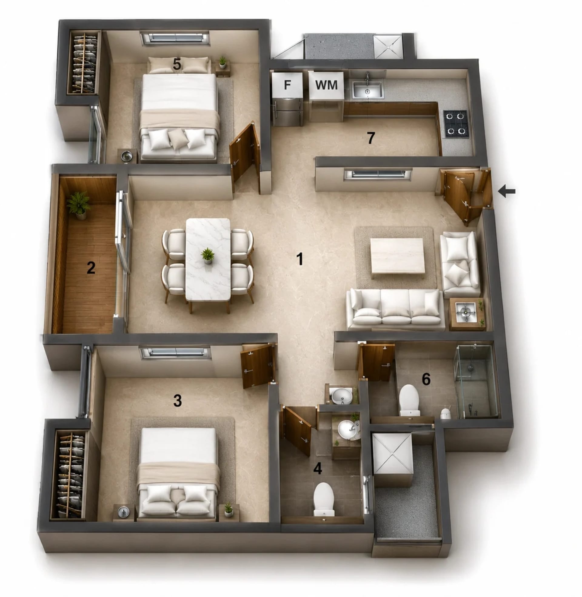 2 BHK Apartment Floor Plan – Jains Anushree