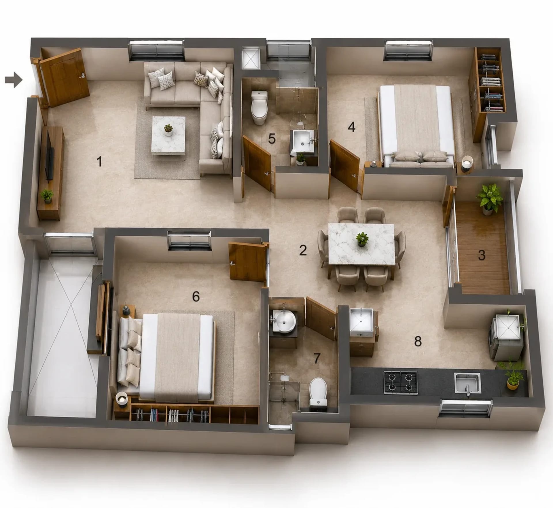2 BHK Apartment Floor Plan – Jains Aadhya