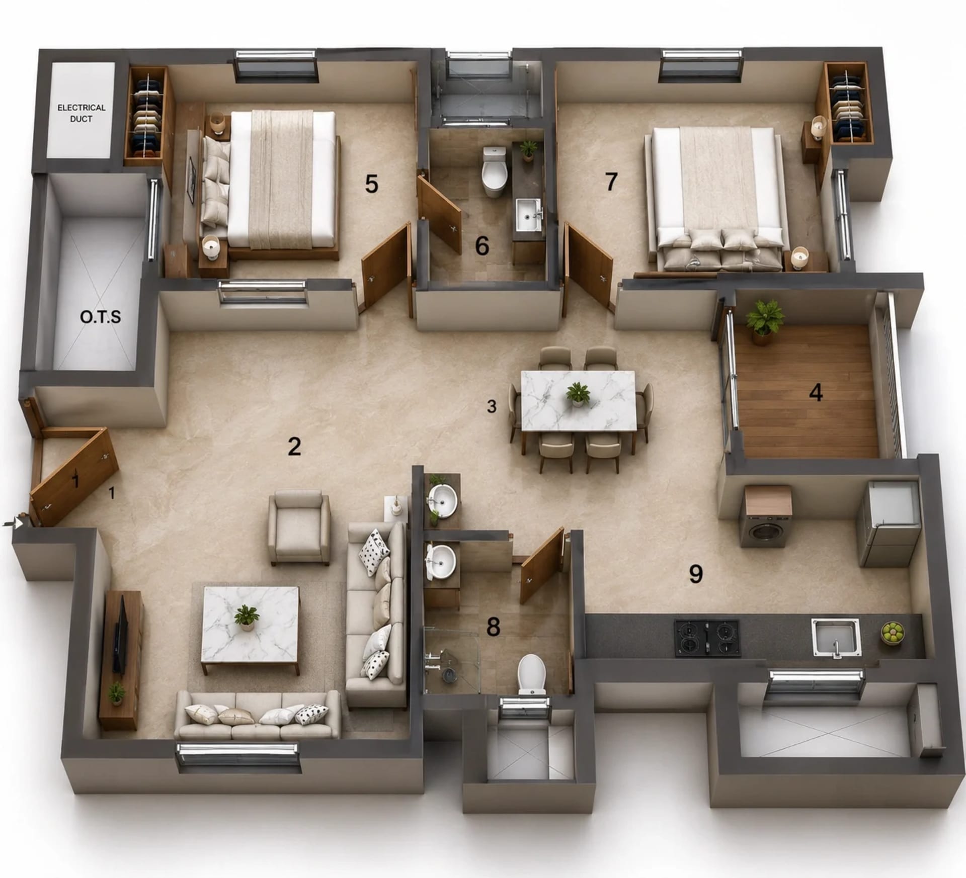2 BHK Apartment Floor Plan – Jains Aadhya