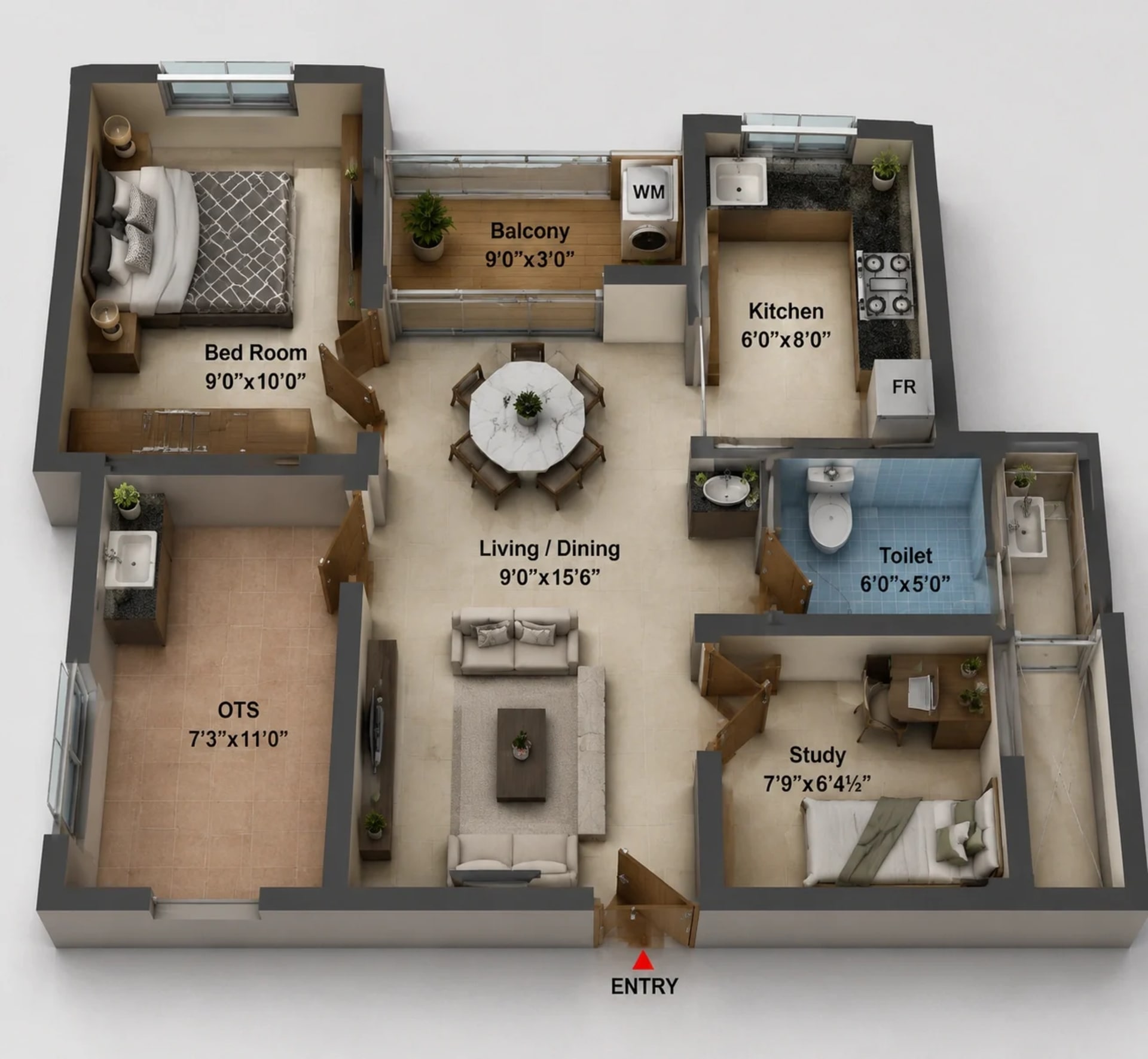 1.5 BHK Apartment Floor Plan – Alamo XS Real Tuscany