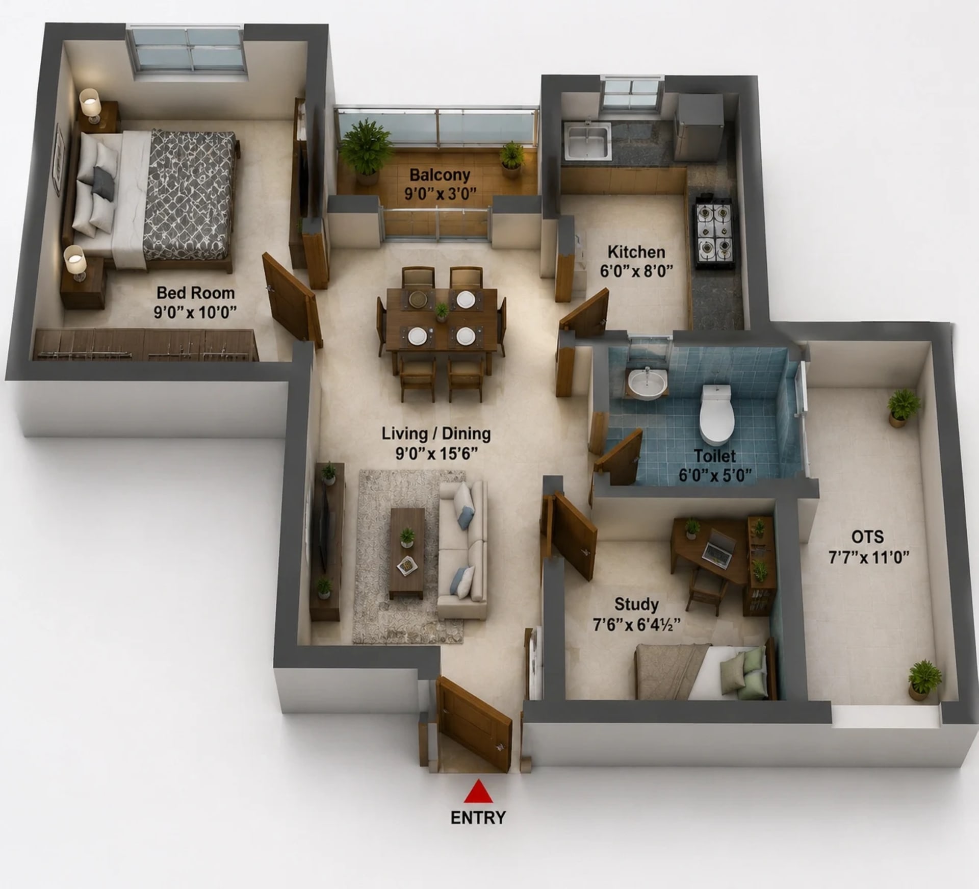 1.5 BHK Apartment Floor Plan – Alamo XS Real Tuscany