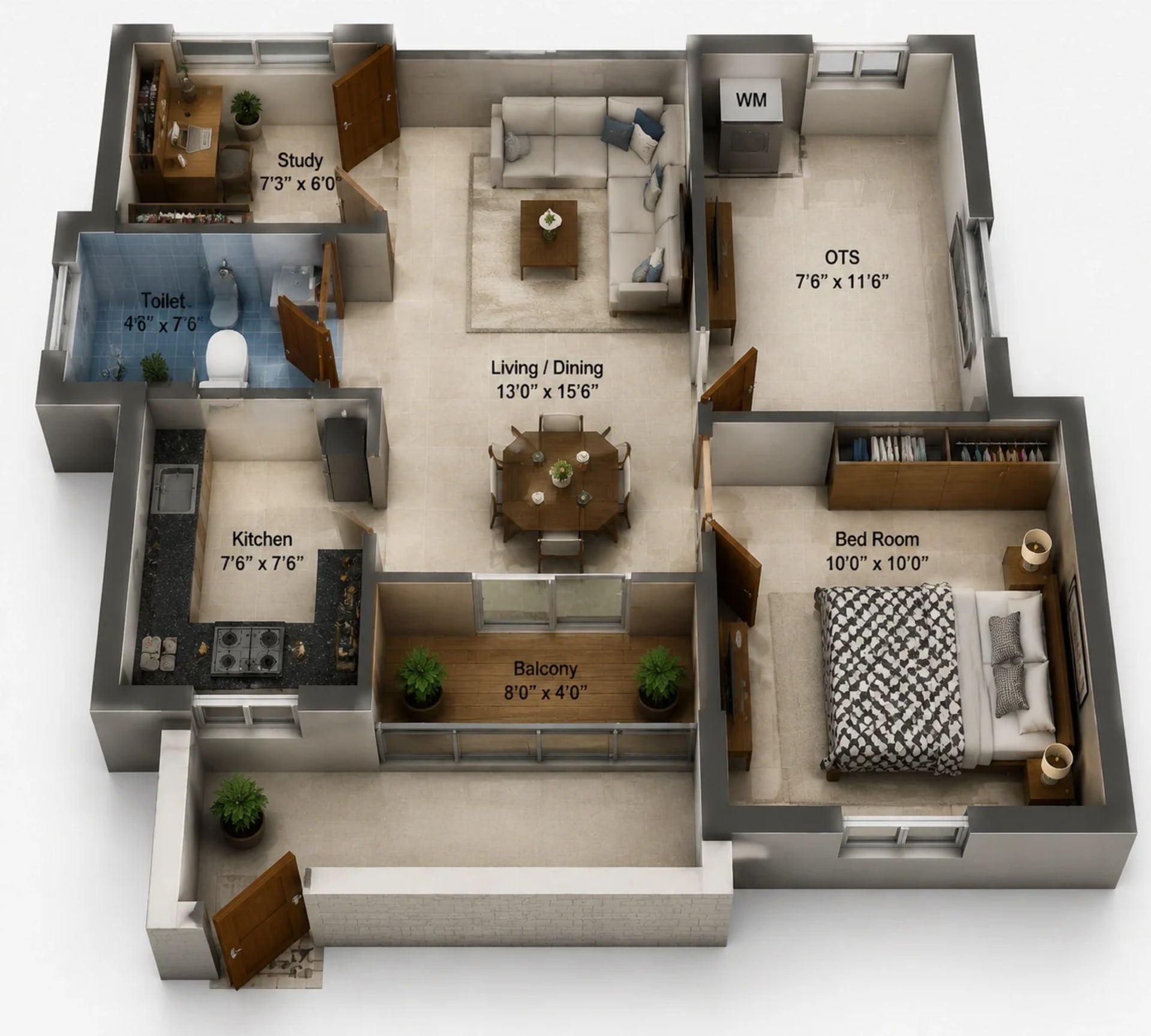 1.5 BHK Apartment Floor Plan – Alamo XS Real Tuscany