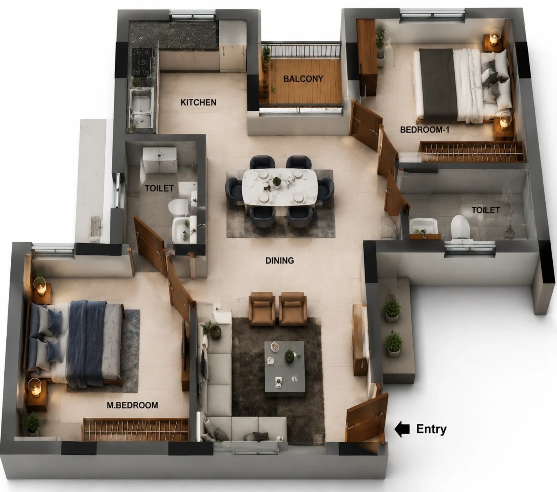 2 BHK Apartment Floor Plan – TVS Emerald Udyana Phase III