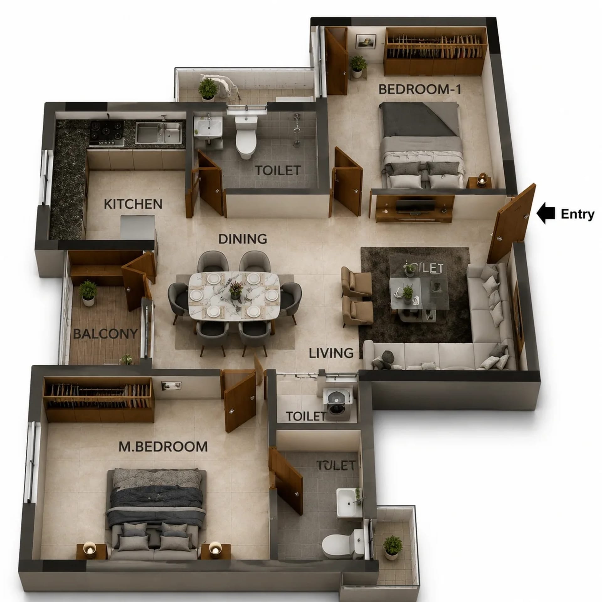 2 BHK Apartment Floor Plan – TVS Emerald Udyana Phase III