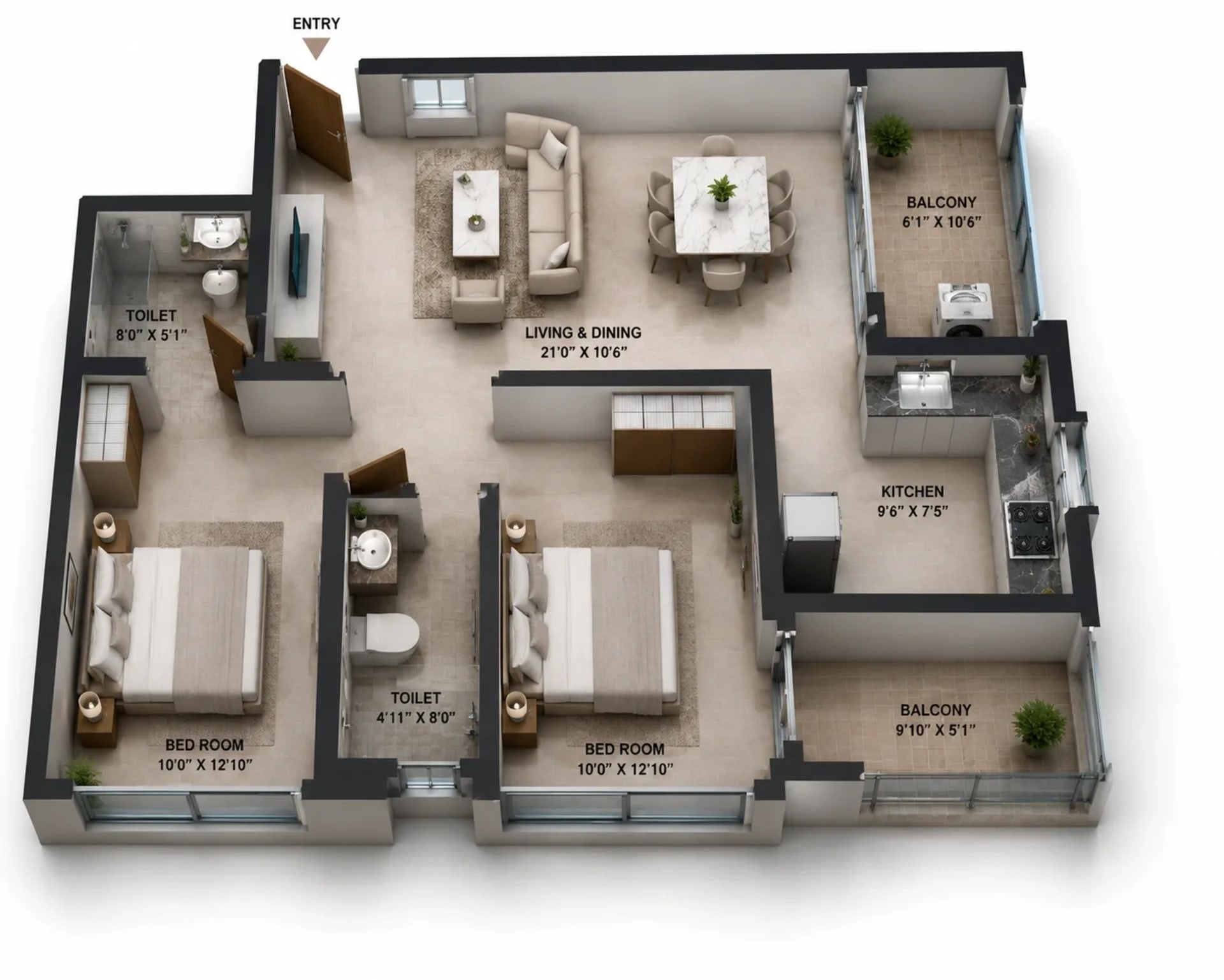 2 BHK Apartment Floor Plan – VRX Terrace