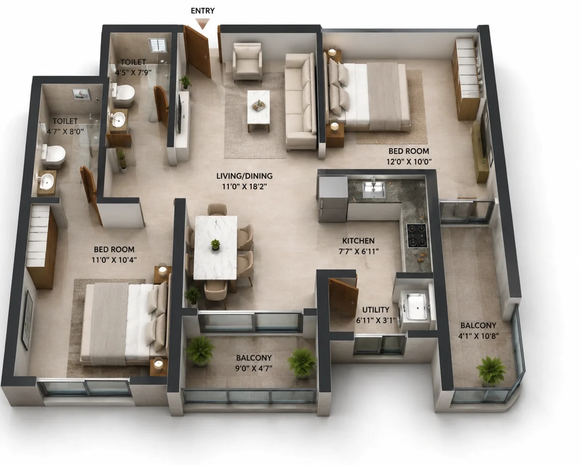 2 BHK Apartment Floor Plan – VRX Terrace