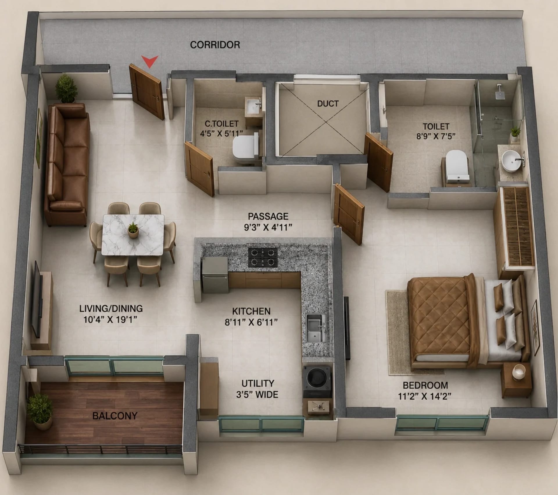 1 BHK Apartment Floor Plan – TVS Emerald Serene Springs