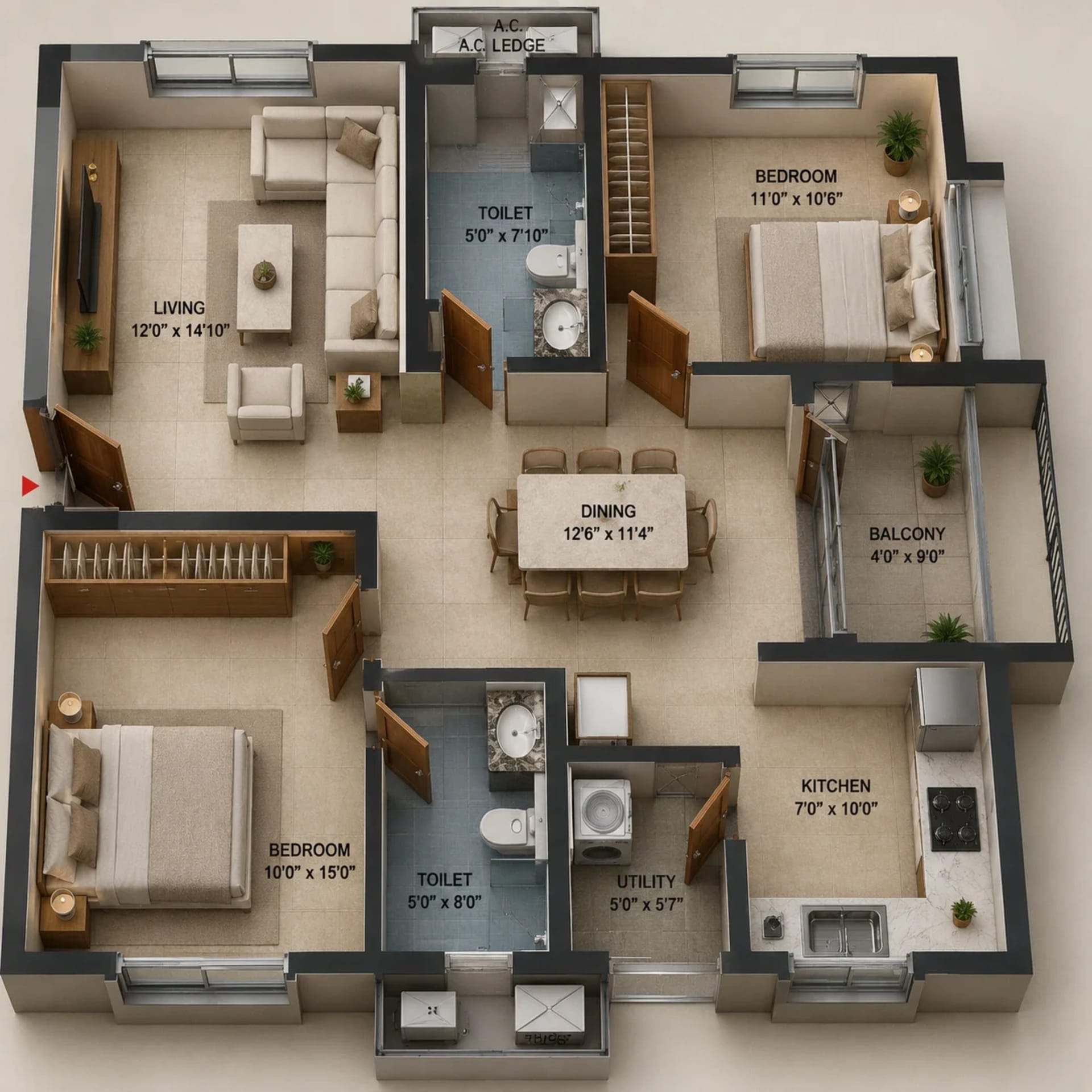 2 BHK Apartment Floor Plan – NCC Urban Signature Towers
