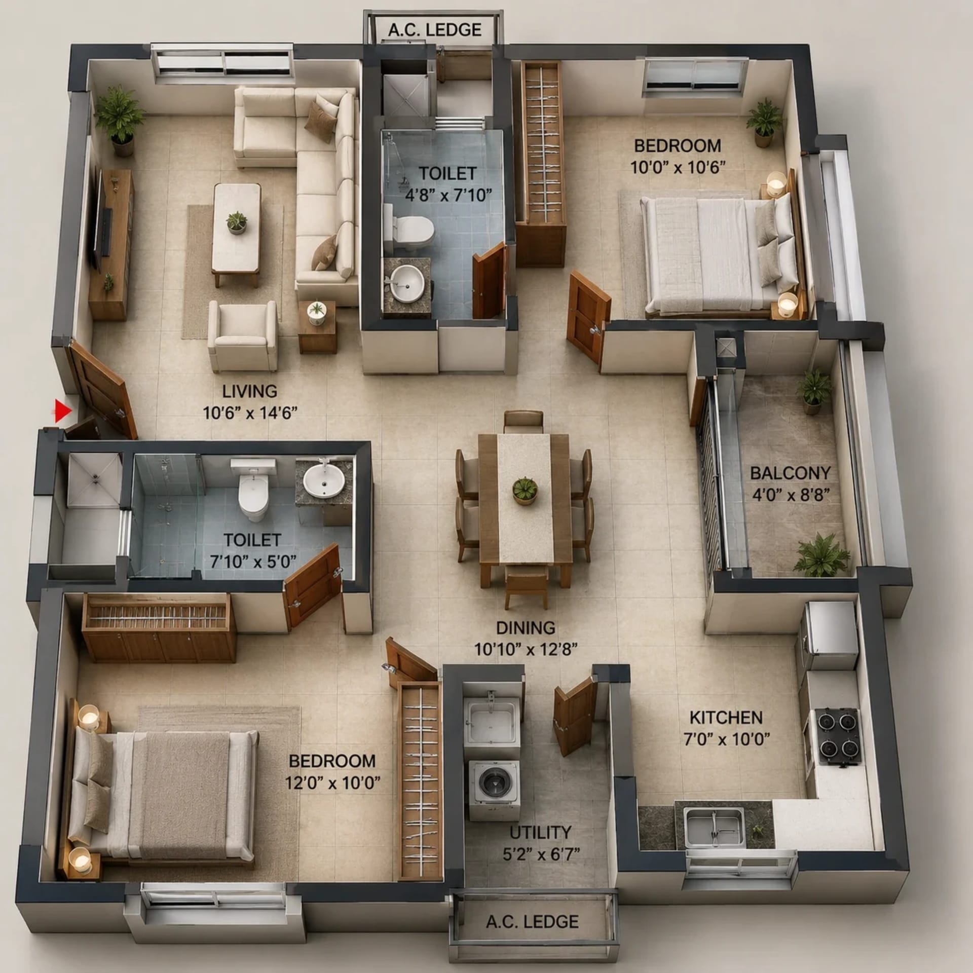 2 BHK Apartment Floor Plan – NCC Urban Signature Towers