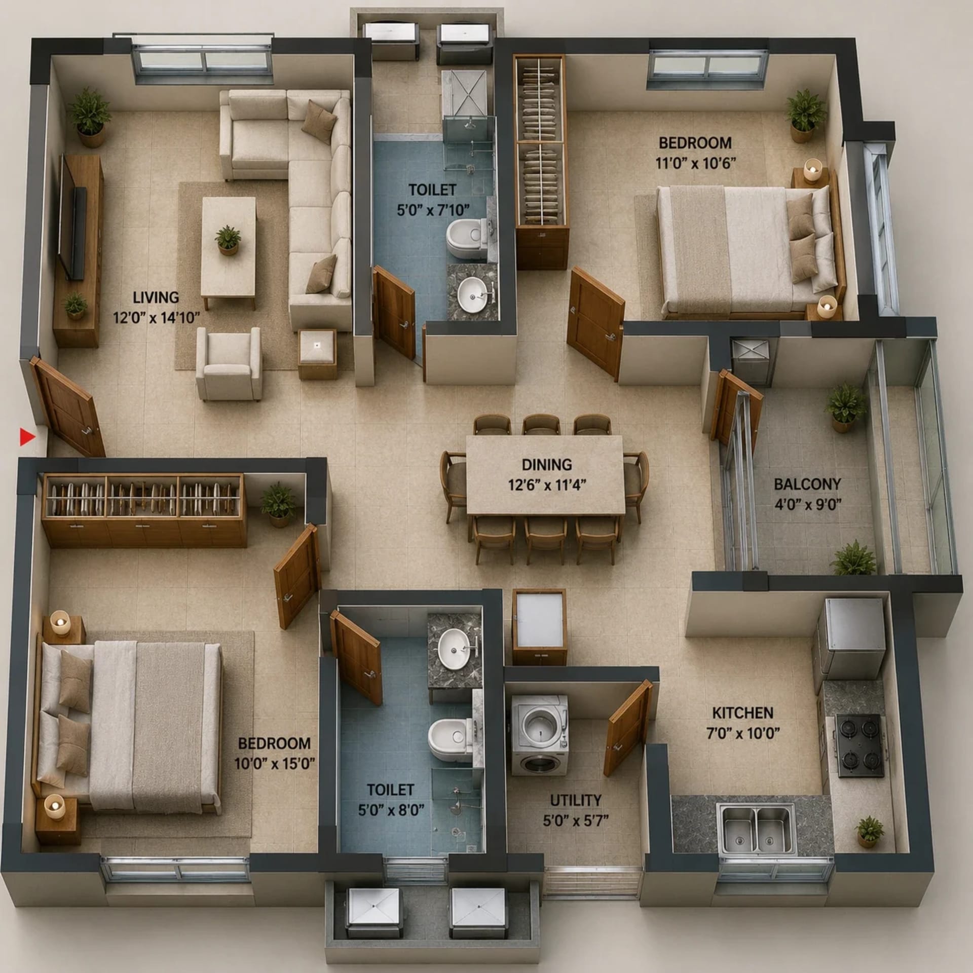 2 BHK Apartment Floor Plan – NCC Urban Signature Towers