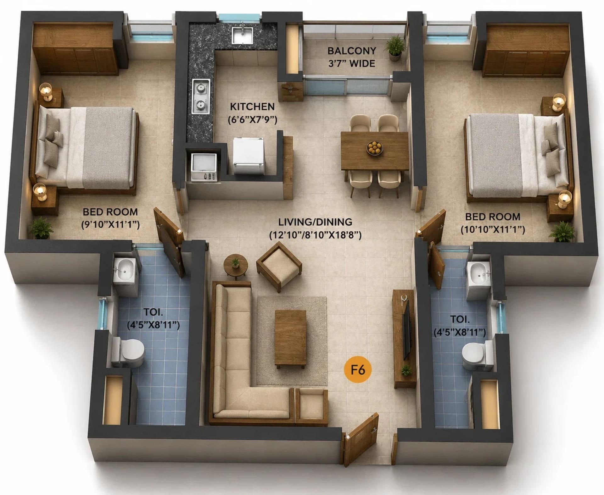 2 BHK Apartment Floor Plan – Navins Starwood Towers 3.0