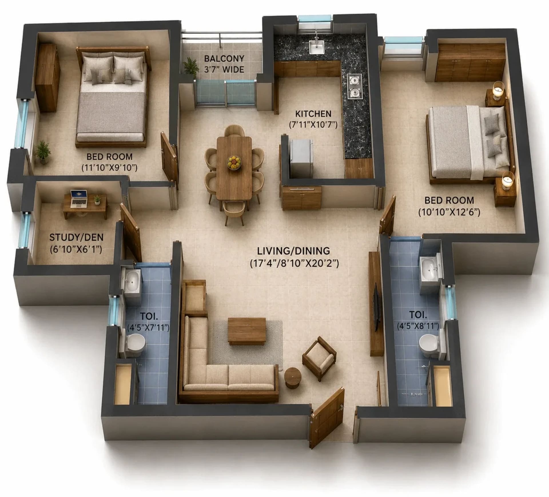 2 BHK Apartment Floor Plan – Navins Starwood Towers 3.0
