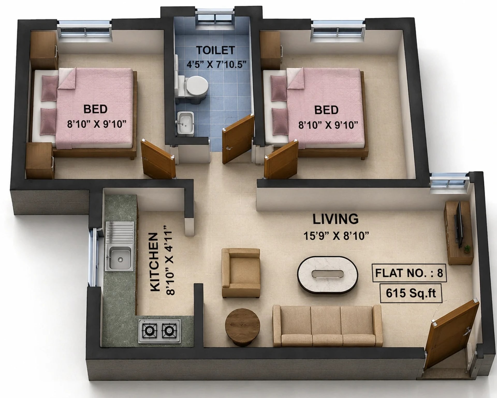 2 BHK Apartment Floor Plan – Navins Hillview Avenue