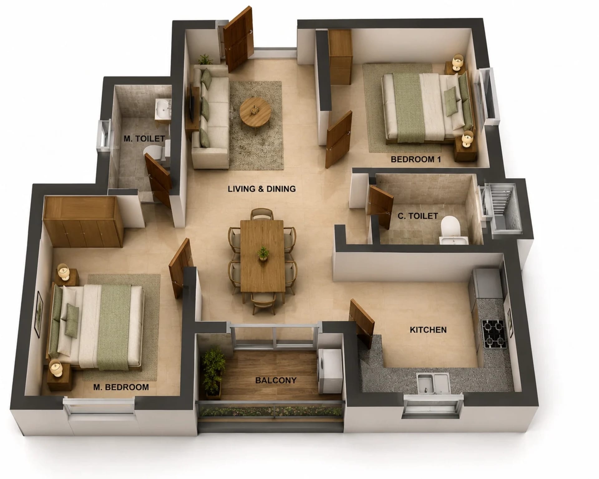 2 BHK Apartment Floor Plan – Isha Uni5