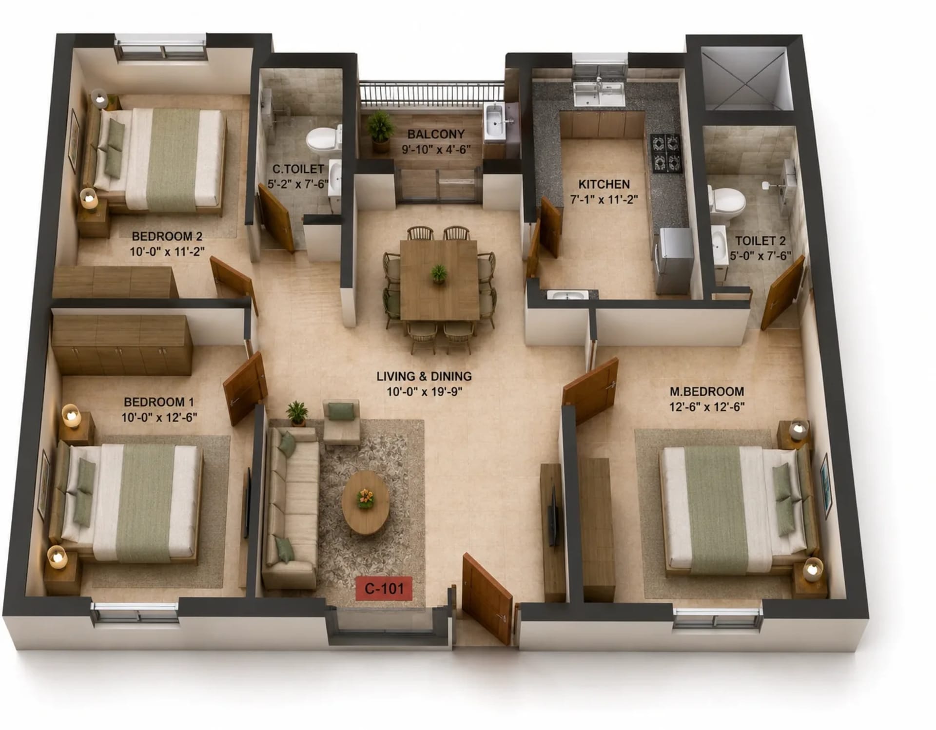 3 BHK Apartment  Floor Plan – Isha Uni5