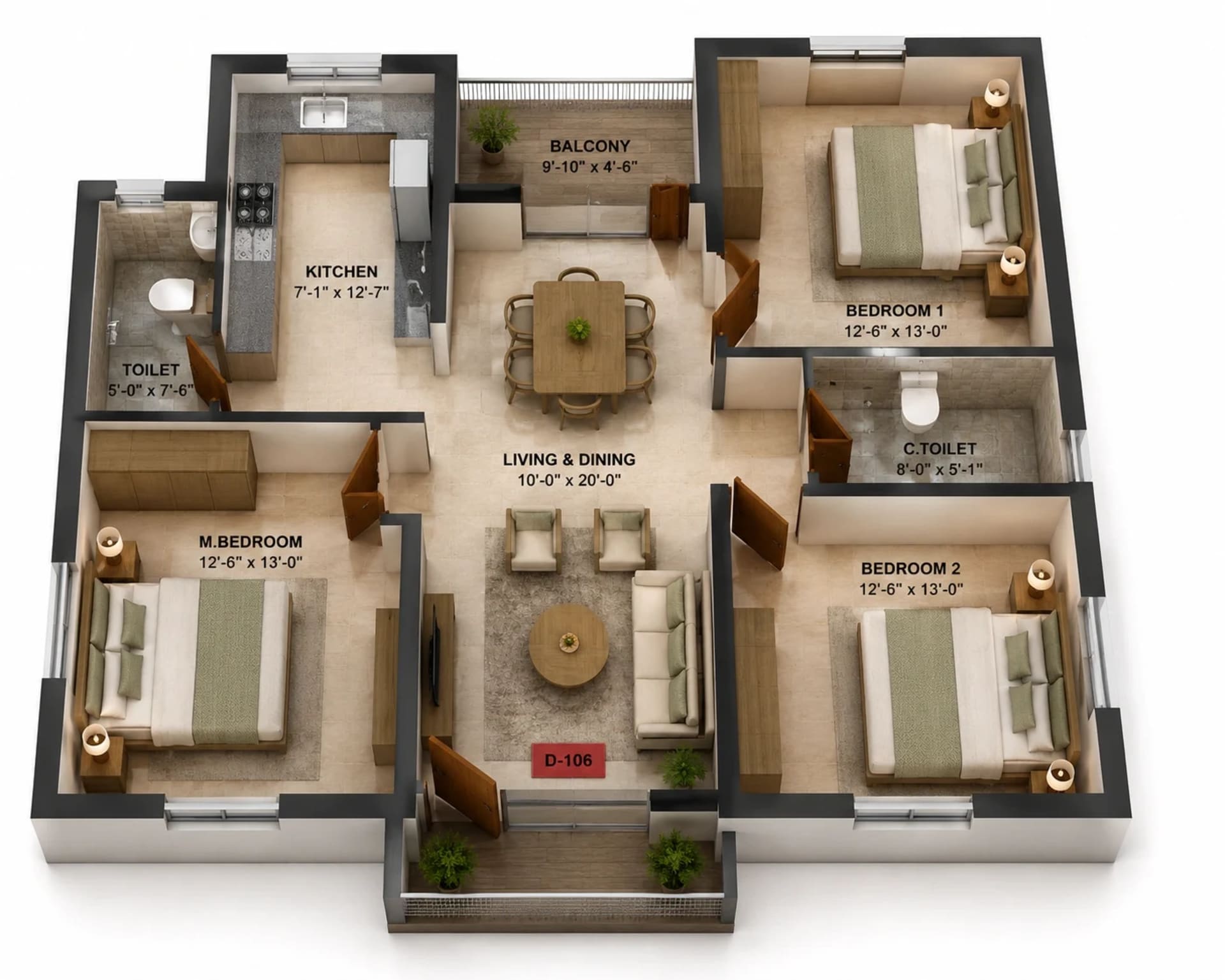 3 BHK Apartment  Floor Plan – Isha Uni5