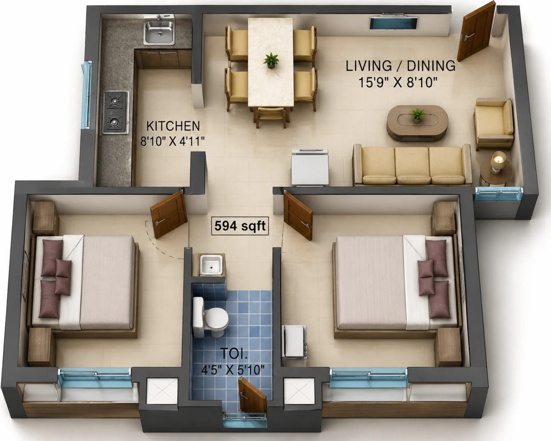 2 BHK Apartment Floor Plan – Navins Starwood Towers 2.0