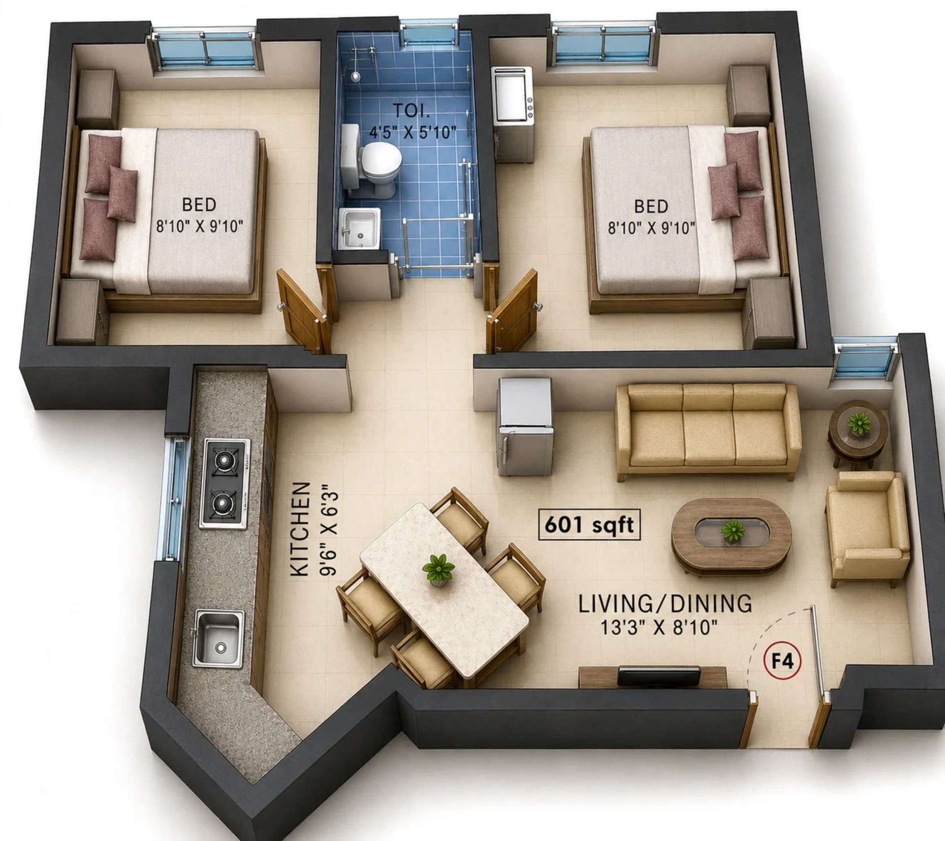 2 BHK Apartment Floor Plan – Navins Starwood Towers 2.0