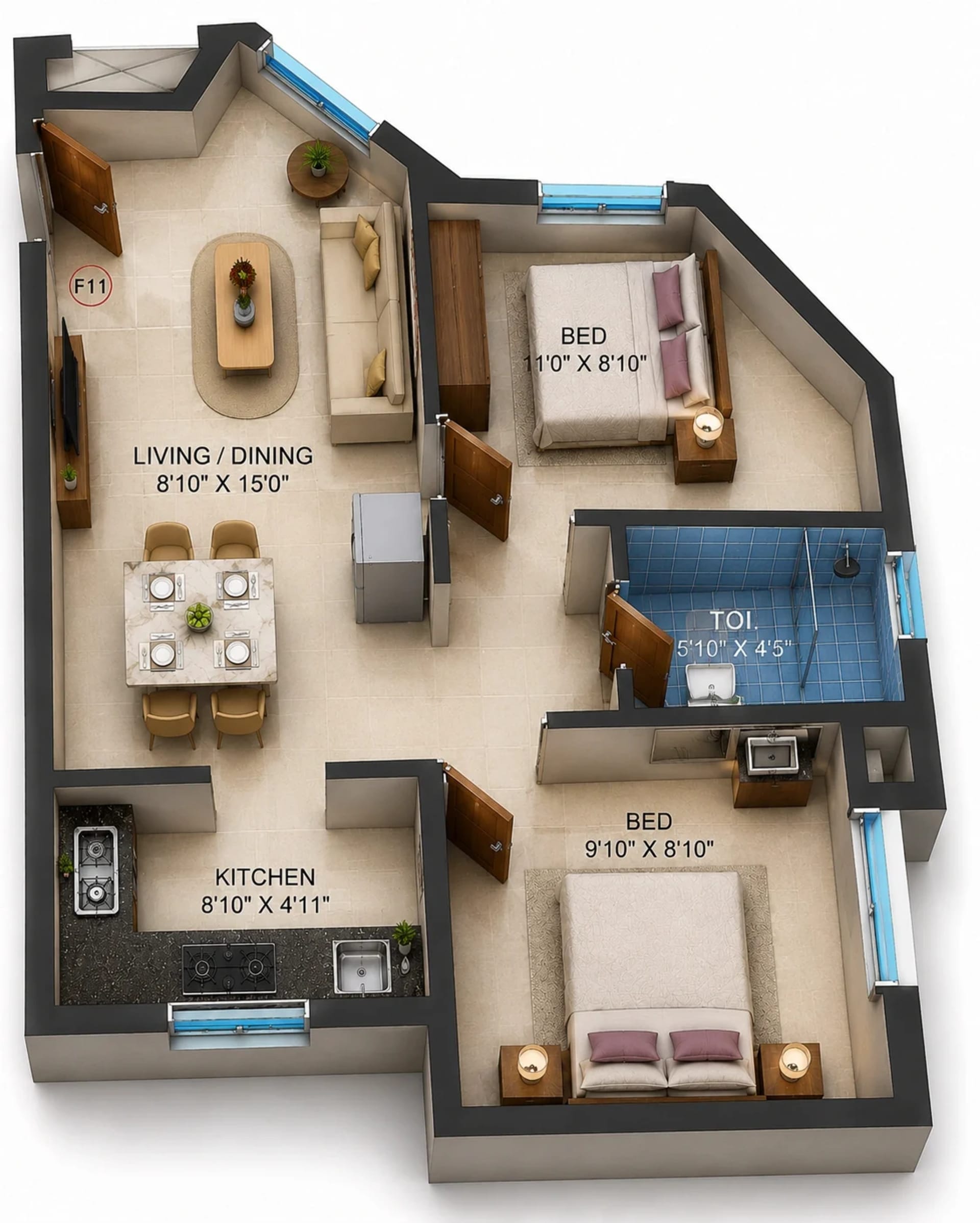 2 BHK Apartment Floor Plan – Navins Starwood Towers 2.0