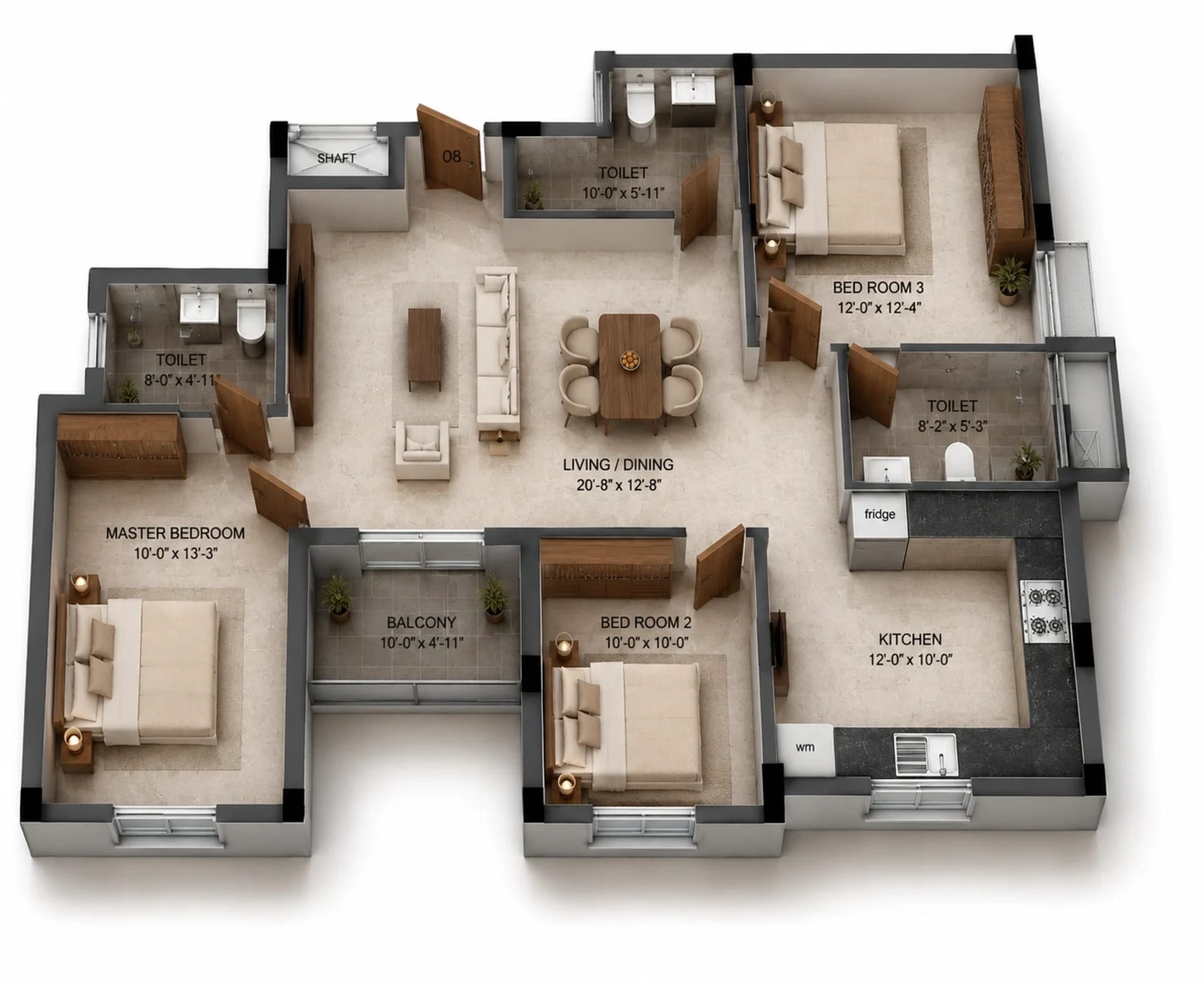 3 BHK Apartment Floor Plan – BBCL Eshana
