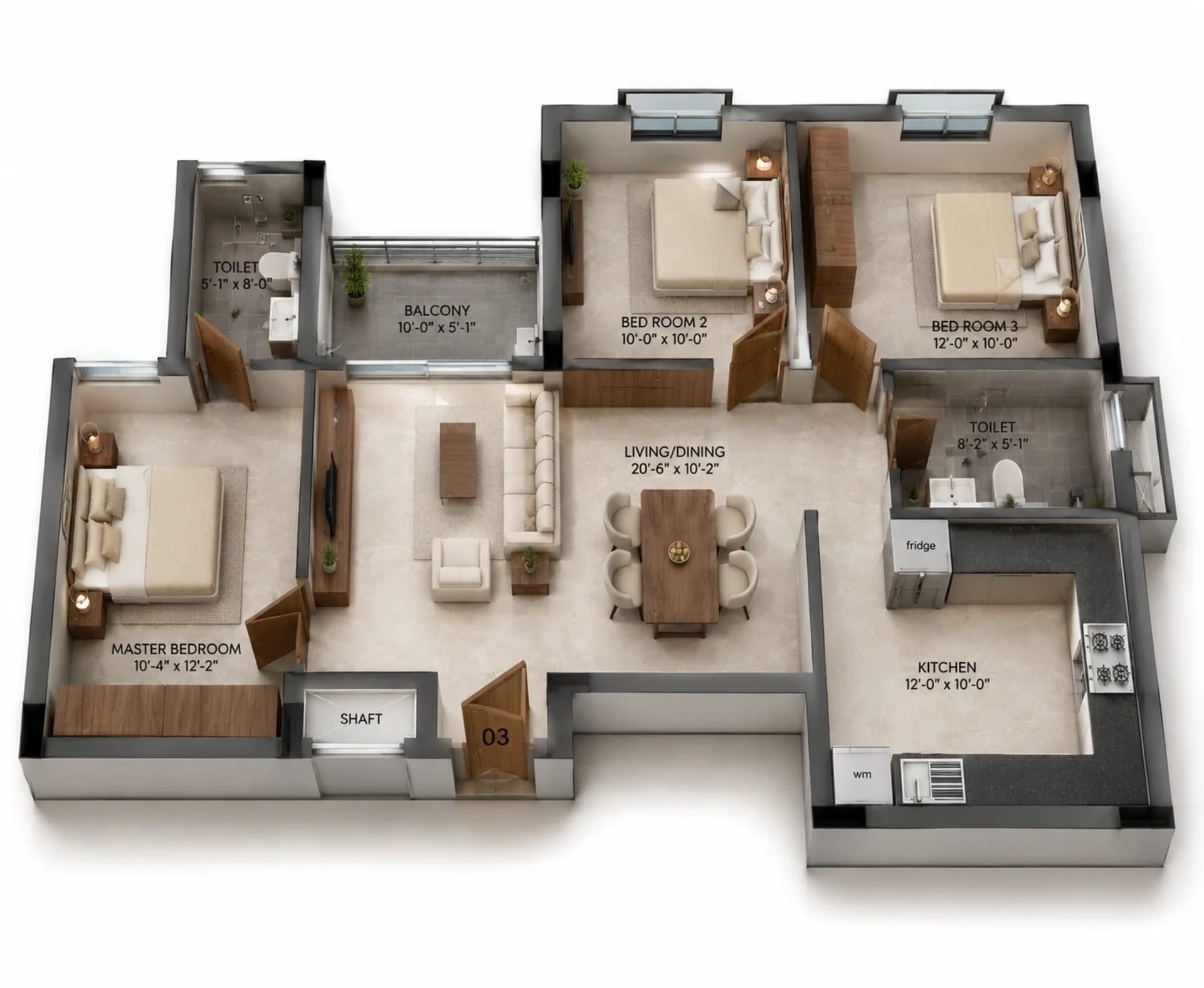 3 BHK Apartment Floor Plan – BBCL Eshana