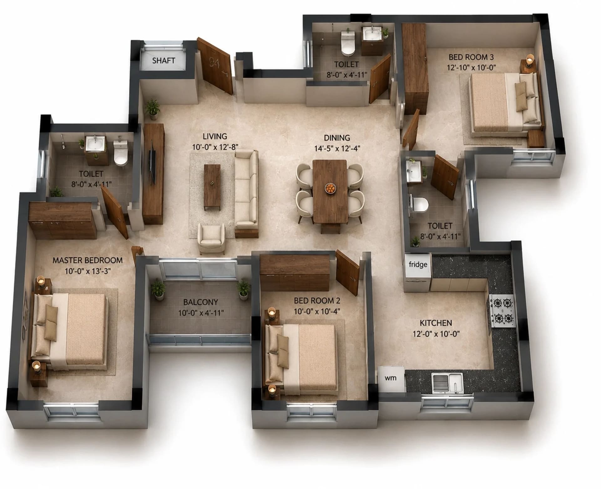 3 BHK Apartment Floor Plan – BBCL Eshana