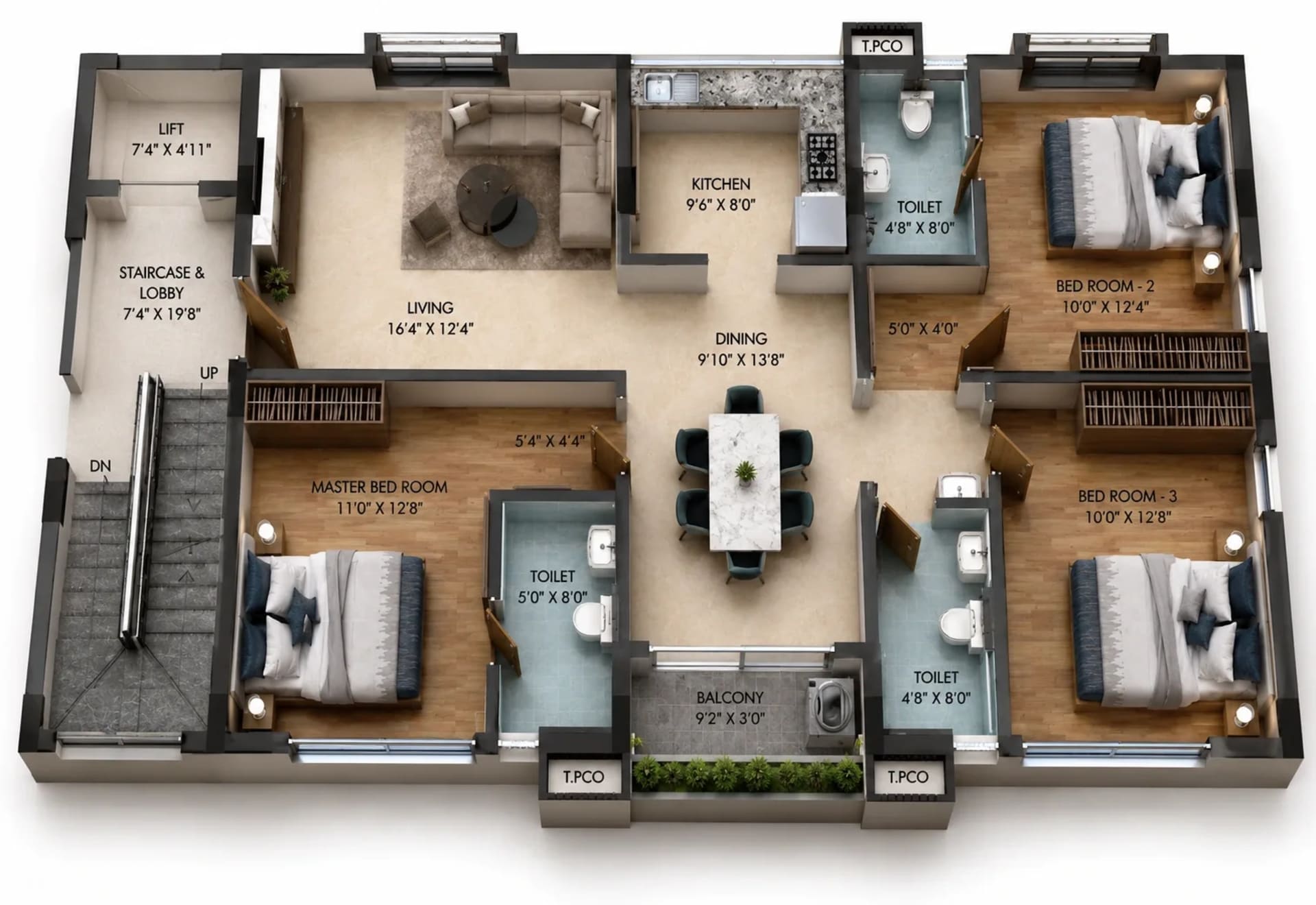 3 BHK Apartment Floor Plan – BBCL Veenus Regus