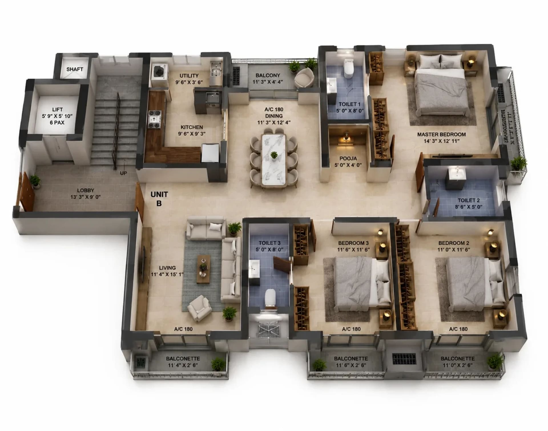 3 BHK Apartment Floor Plan – BBCL T Town