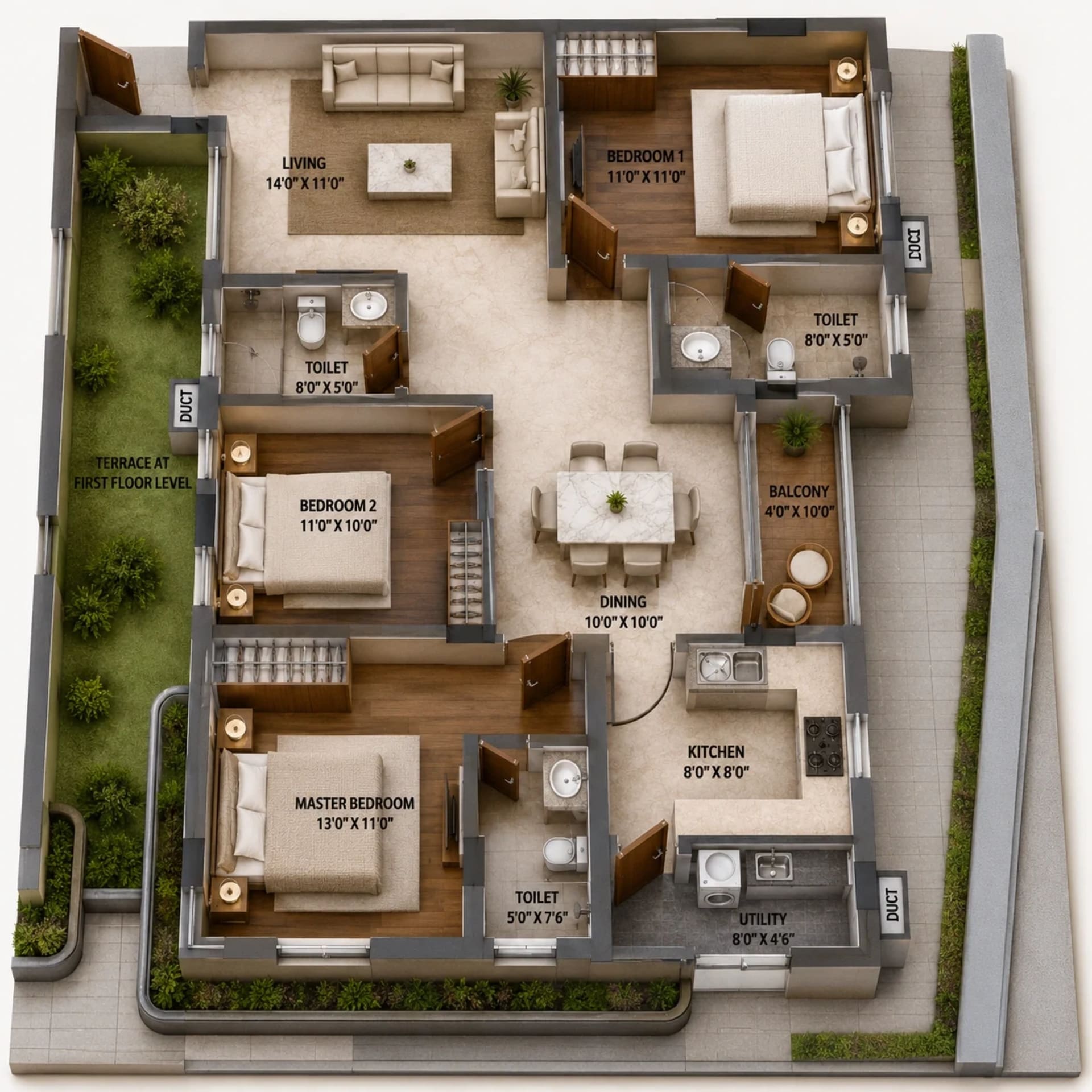 3 BHK Apartment Floor Plan – VGN Seattle