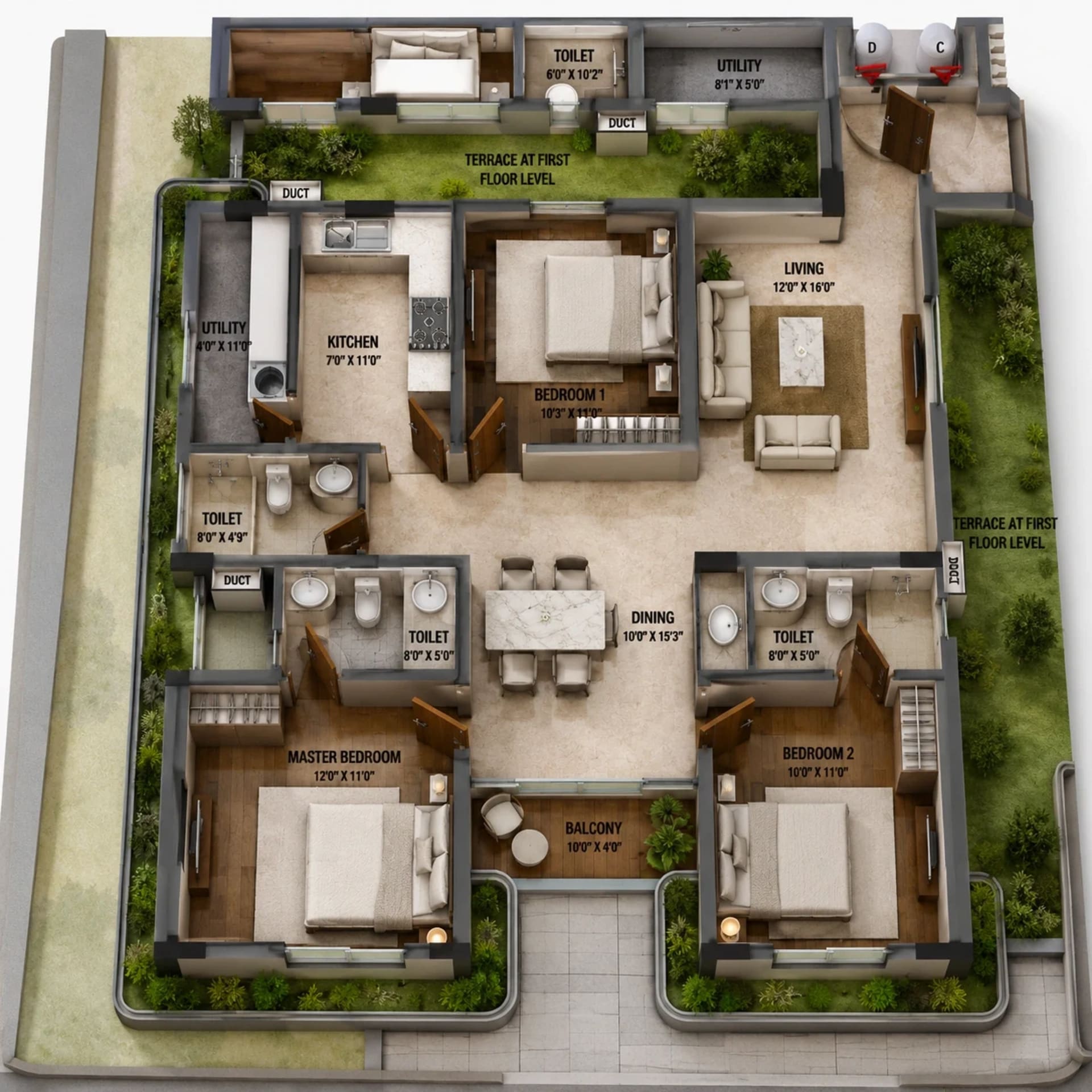 3 BHK Apartment Floor Plan – VGN Seattle