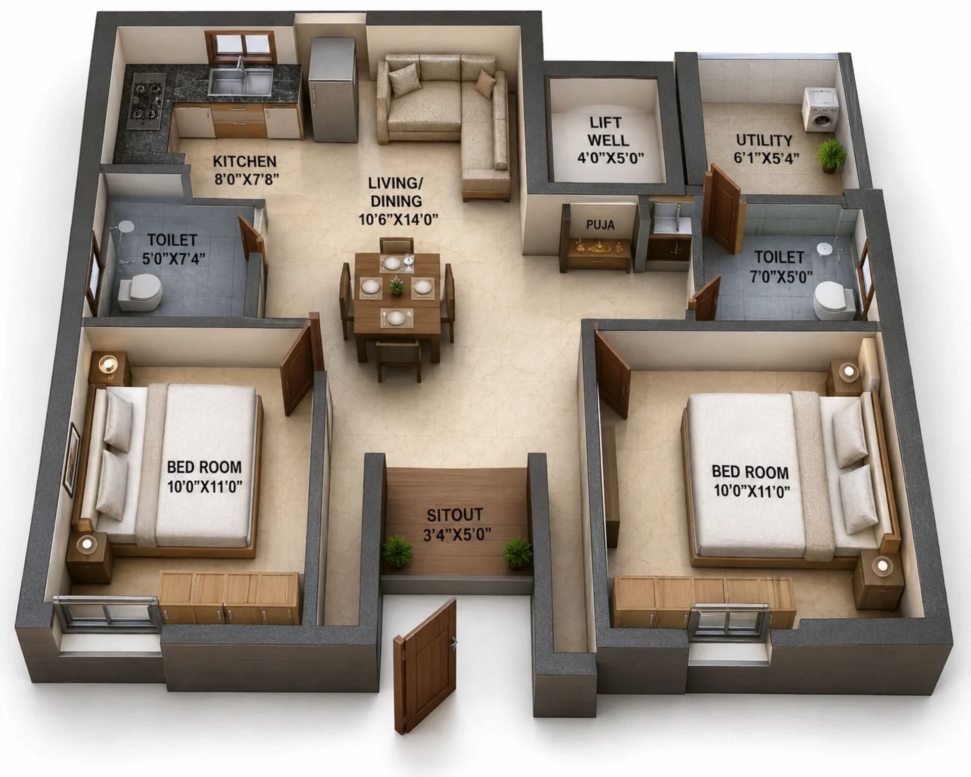 2 BHK Apartment Floor Plan – VGN Brixton