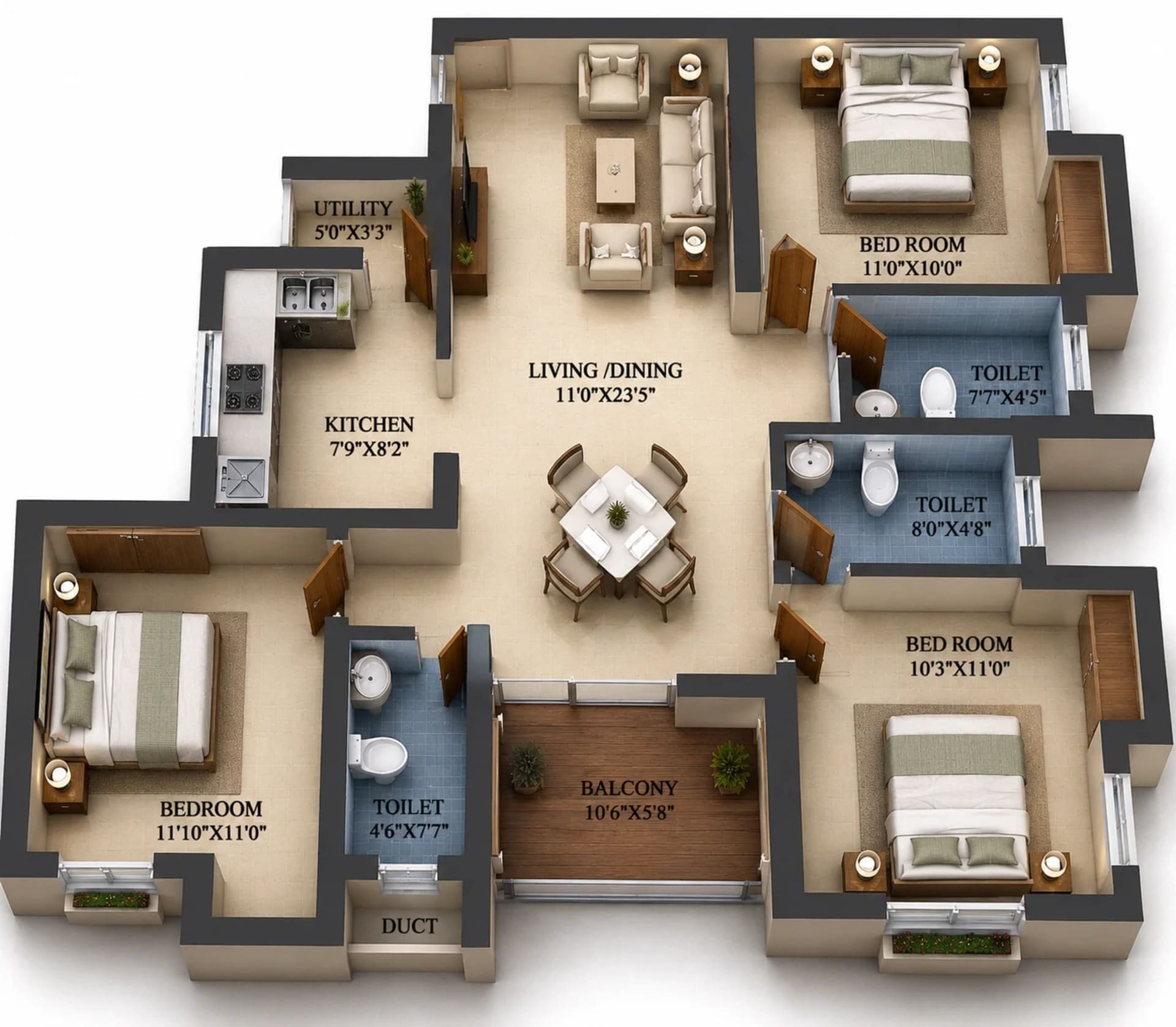 3 BHK Apartment Floor Plan – VGN Brixton