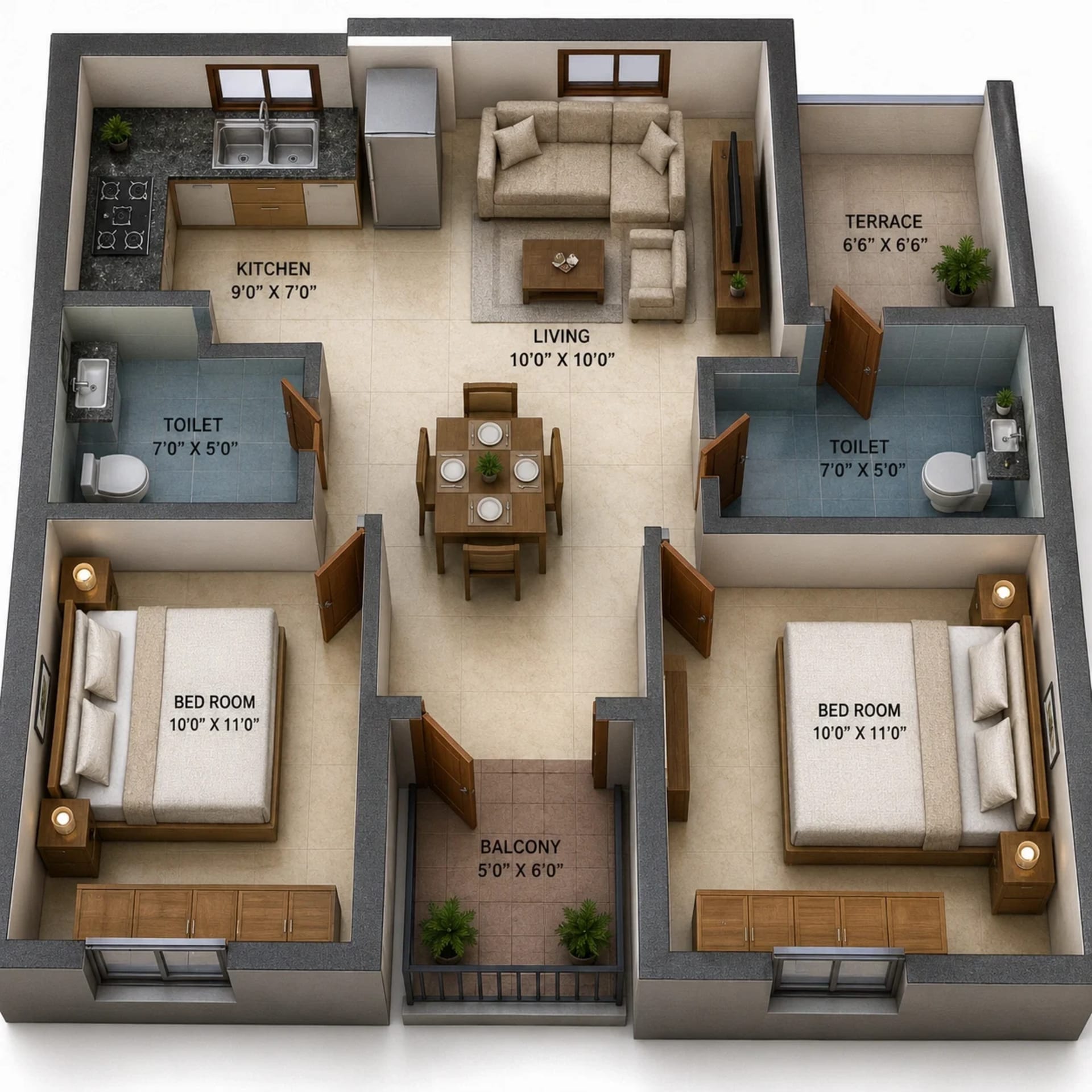 2 BHK Apartment Floor Plan – VGN Brixton