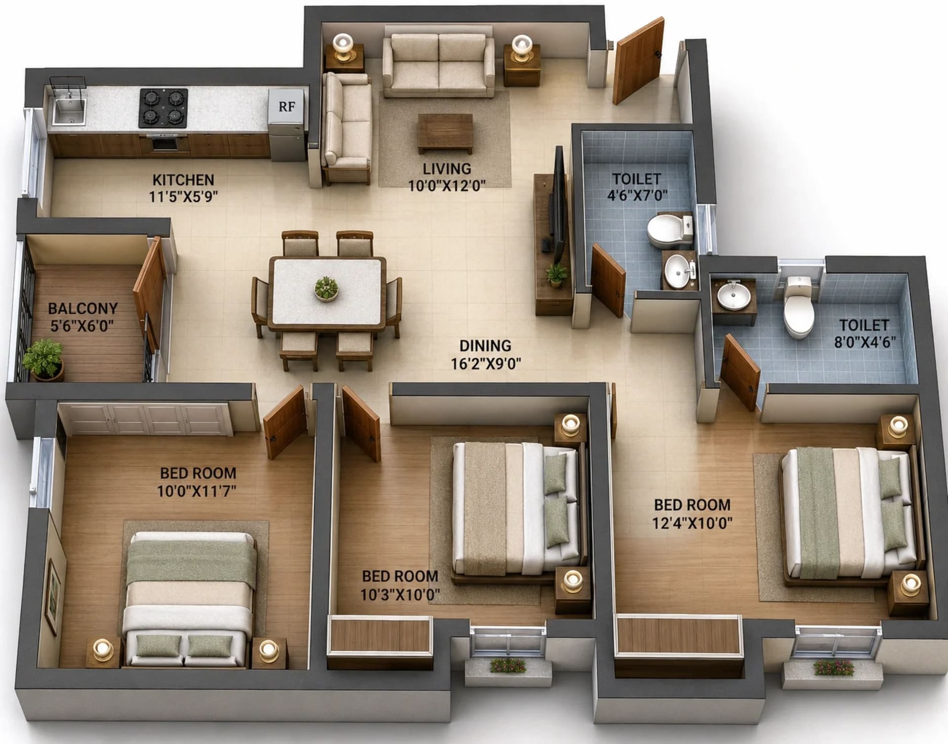 3 BHK Apartment Floor Plan – VGN Brixton
