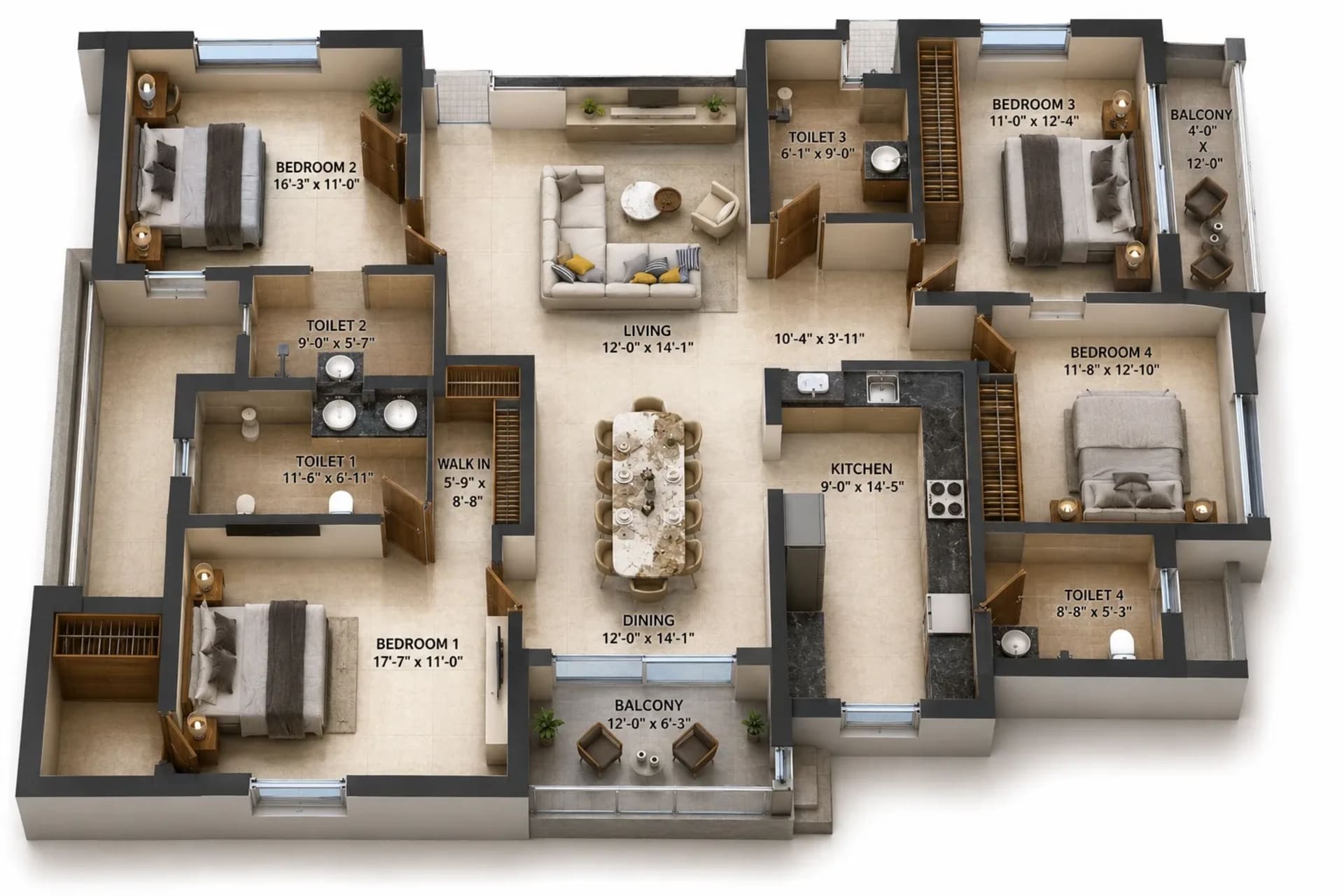 4 BHK Apartment Floor Plan – Radiance Solitaire