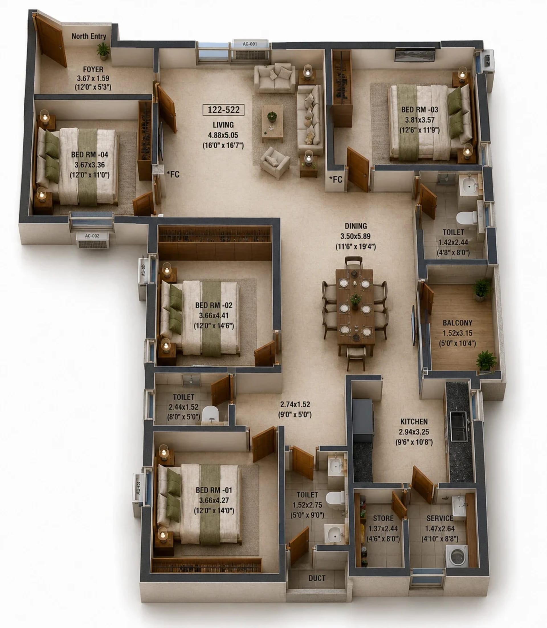 4 BHK Apartment Floor Plan – Urban Tree Excellence