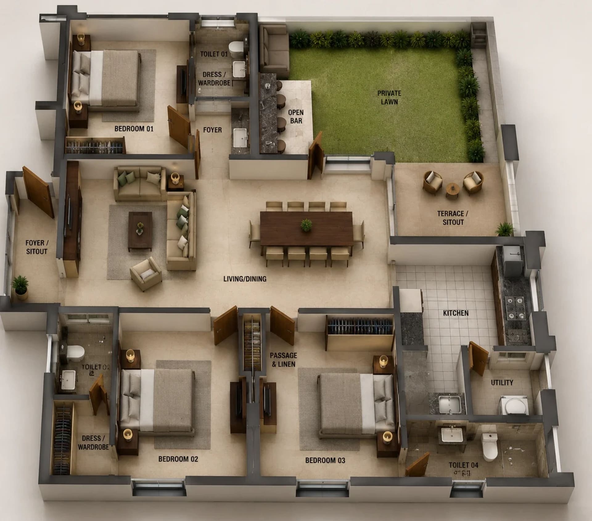 3 BHK Apartment Floor Plan – Urban Tree Marvellous